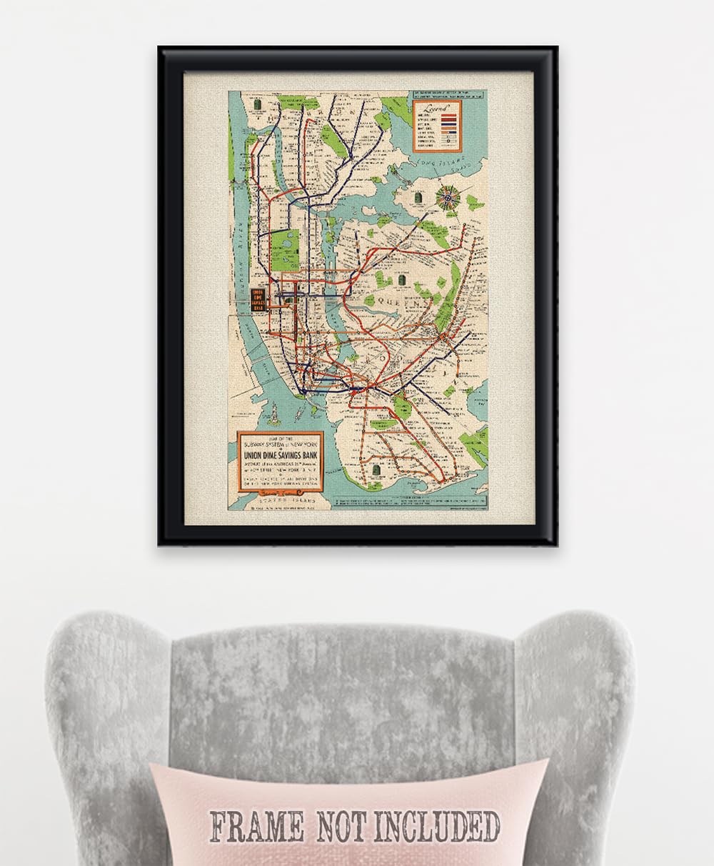 Amazon.com: Vintage 1948 New York Subway Map 18x24 Stretched