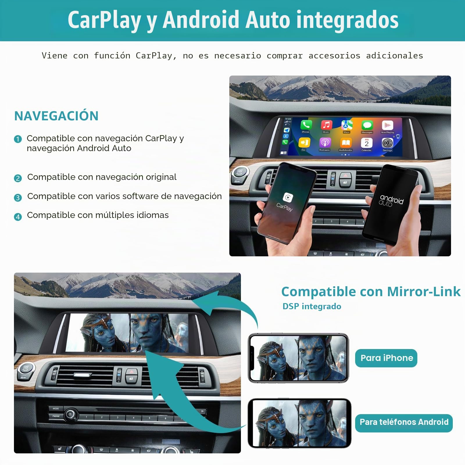 Radio de Coche de 10,25 Pulgadas, Apple CarPlay/Android Auto/Mirrorlink/GPS para BMW Serie 5 F10/F11 2010-2012 con Pantalla táctil CIC, navegación GPS para el Coche, DSP Integrado