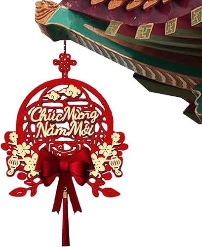 Miniatura 9 de Decoraciones de Año Nuevo vietnamita 2024, decoración colgante de fieltro de año nuevo con borlalazo de nudo chino, adornos rojos para festival de