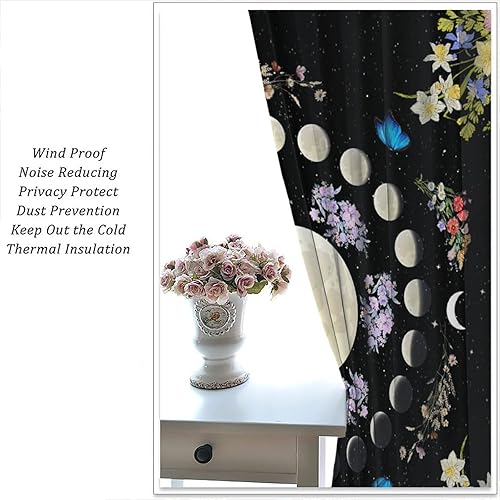 Miniatura 50 de Retro 70s Floral Blackout Window Curtains, Watercolor Flower Plant Rustic Modern Style Pattern Window Drapes, for Bedroom Living Room 42x45in 2