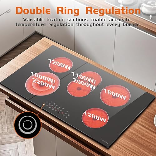 Vista 32 de Noxton Placa de cocina de cerámica, 4 quemadores incorporados, estufa eléctrica, cocina eléctrica con control táctil, temporizador de bloqueo