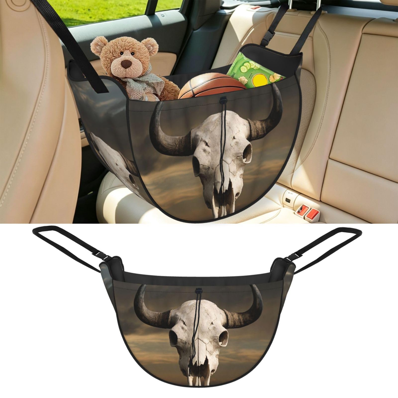 Cntdbu Black Bison Skull Car Seat Organizer-Backseat Storage Bag For Travel