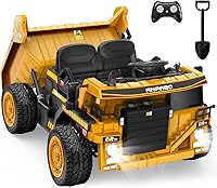 ANPABO 24V Ride-On Dump Truck for Kids: 2x75W Motors, 4.4 MPH, EVA Tires, Electric Dump Bed, Parental Remote, 19" 2-Seater - Yellow