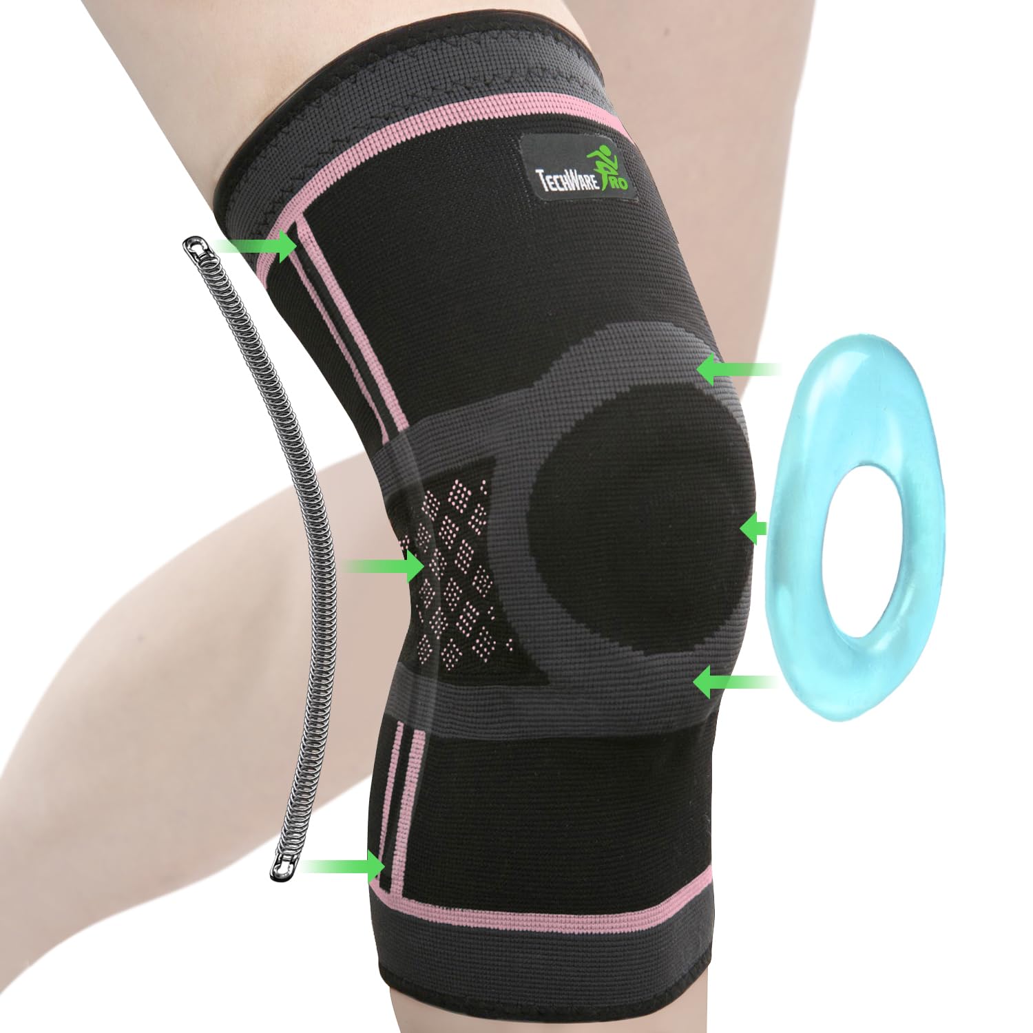 TechWare Pro Knee Brace for Women & Men - Knee Compression Sleeve for Knee Pain, Knee Support. Knee Brace for Meniscus Tear, ACL, and Arthritis with