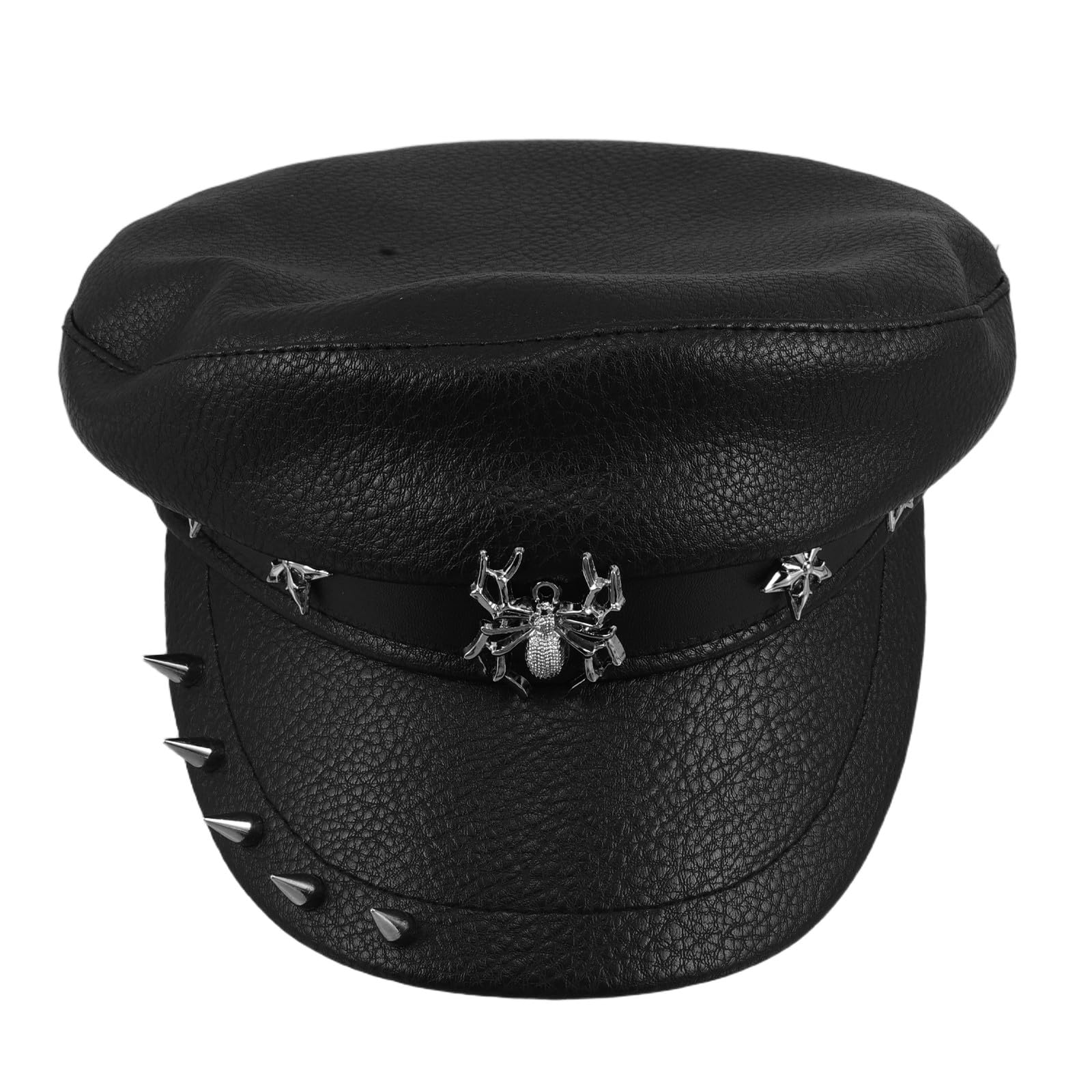 Chapeau fedora à large bord avec détails rivets punk et calotte plate - 8