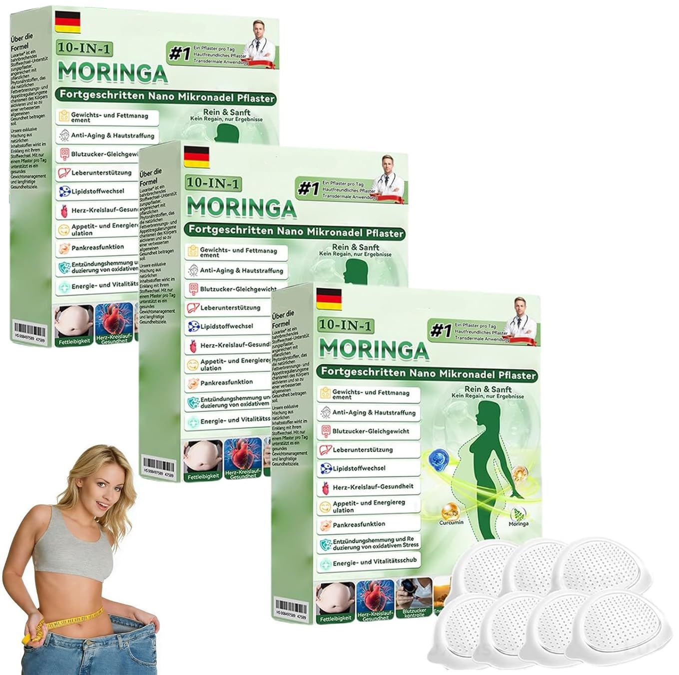 21Stück Moringa NAD+ 10-in-1 Nano-Mikronadel-Patch,2026 Neu Natürliche Moringa Pflaster,diskretes Nano Mikronadel Pflaster zur täglichen Körperpfl
