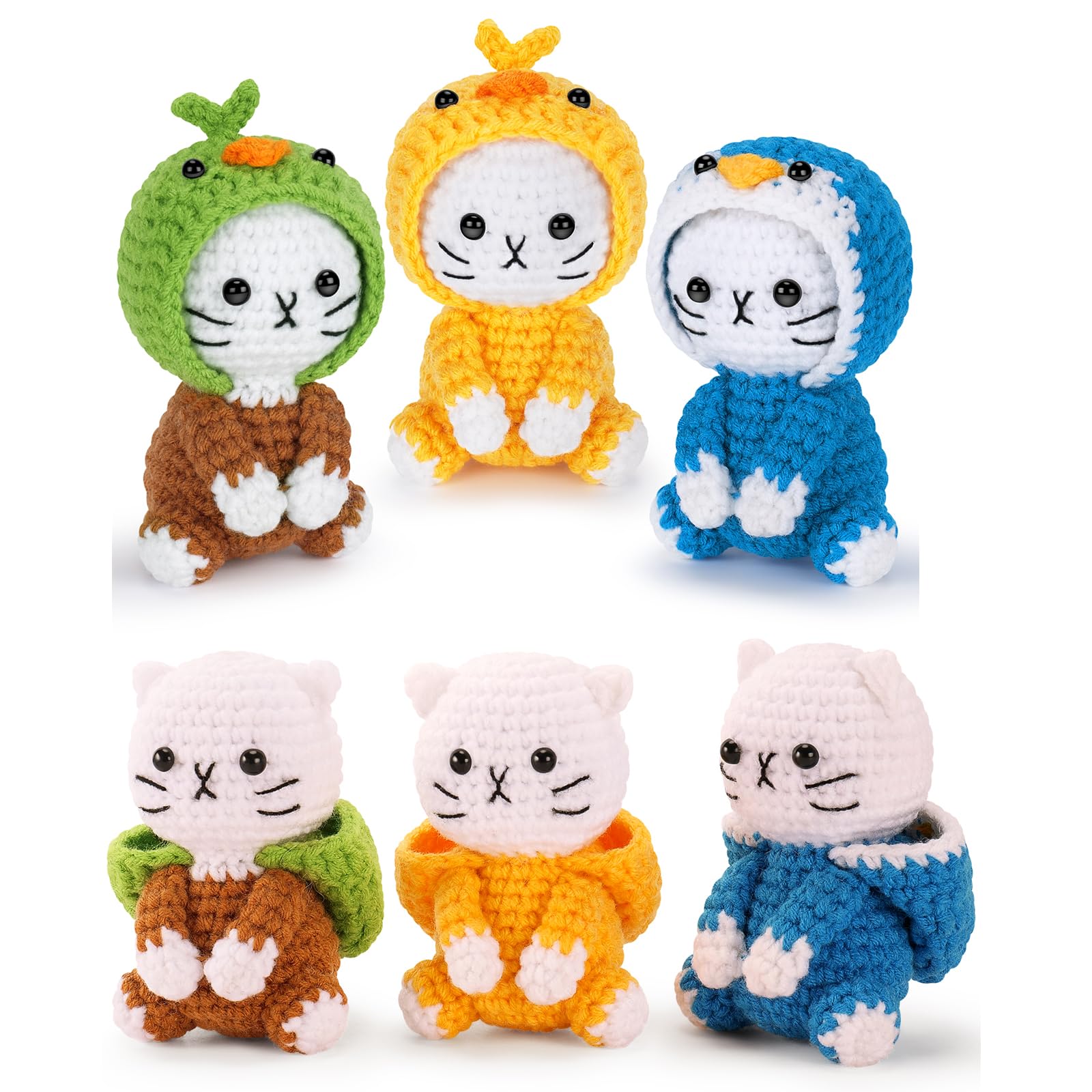 Learning Crochet Kit For Beginners with Video, Cat Cosplay Duck Crochet Kit Cat Cosplay Animal Knitting Kit Complete Kitten Crochet Starter Set Knitting Learning Kit Beginners Crocheted Kit