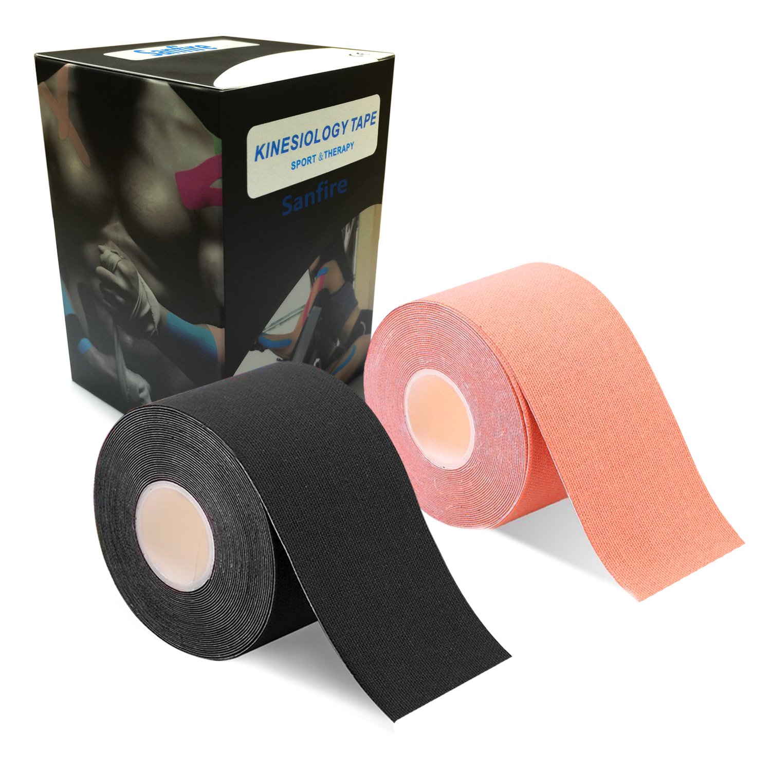 Kinesiology Tape 2 Rolls Combo Pack for Athletic Sports Recovery and Physiotherapy Waterproof Uncut 2-Inch x 16 4-Feet