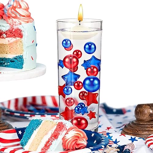 Xuyuan Floating Pearls for Vases,Blue Red Star Pearl Beads Ornaments, Independence Day Patriotic Floating Pearls Decor - Star Ornament Faux Pearls