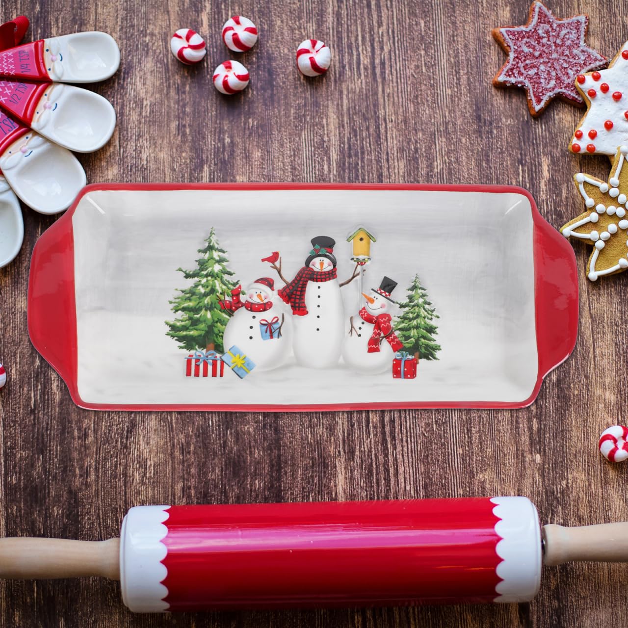 Alipis 1 Pc Servilletero Plato De Postre De Cerámica Platos De Navidad para Servir Plato De Feliz Navidad Bandeja De Nueces Bandeja para Servir Papa Noel Estante De La Joyería Arroz