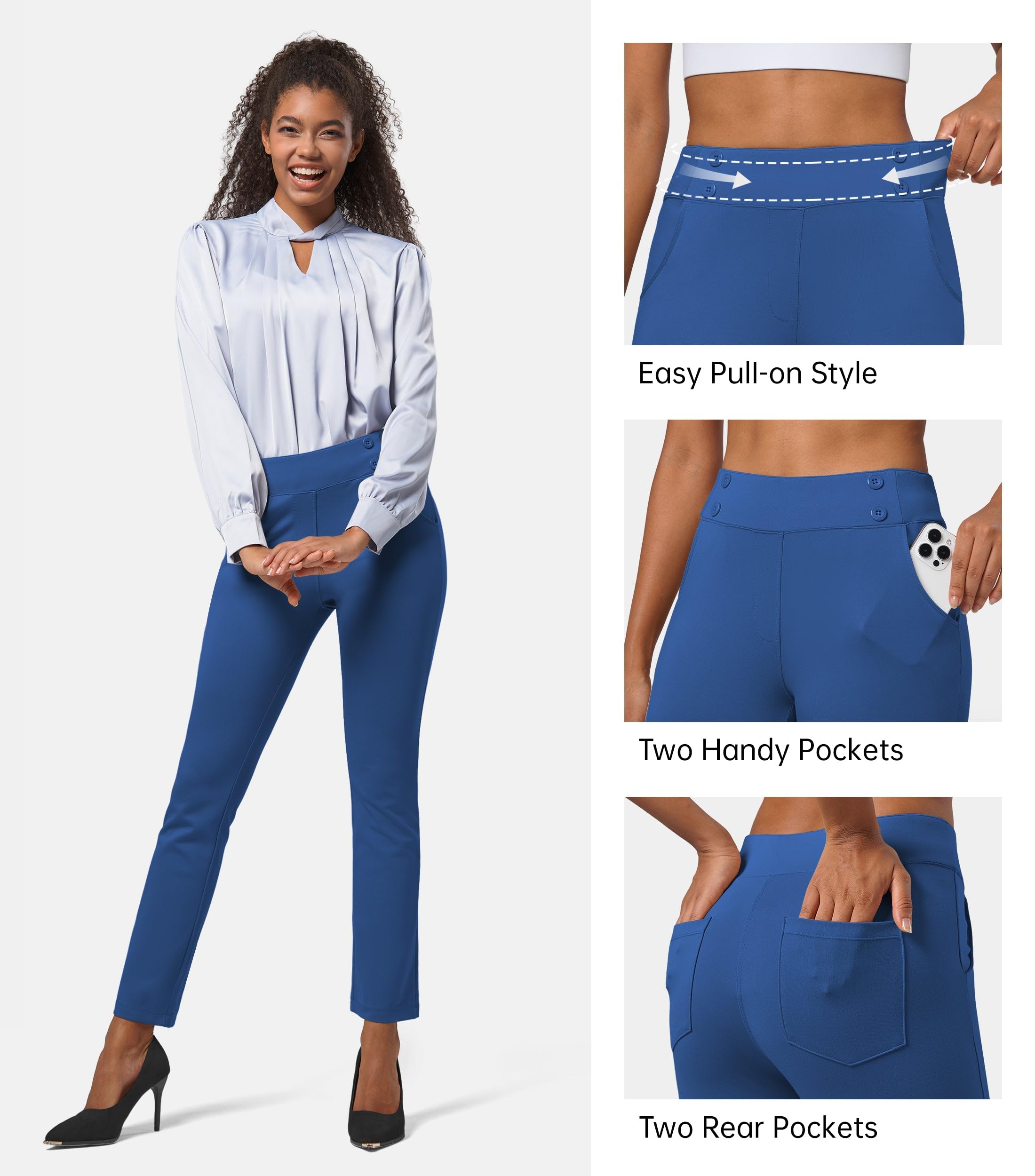 Willit Pantalon de yoga extensible pour femme - Pantalon de travail décontracté taille haute - 68,6 cm