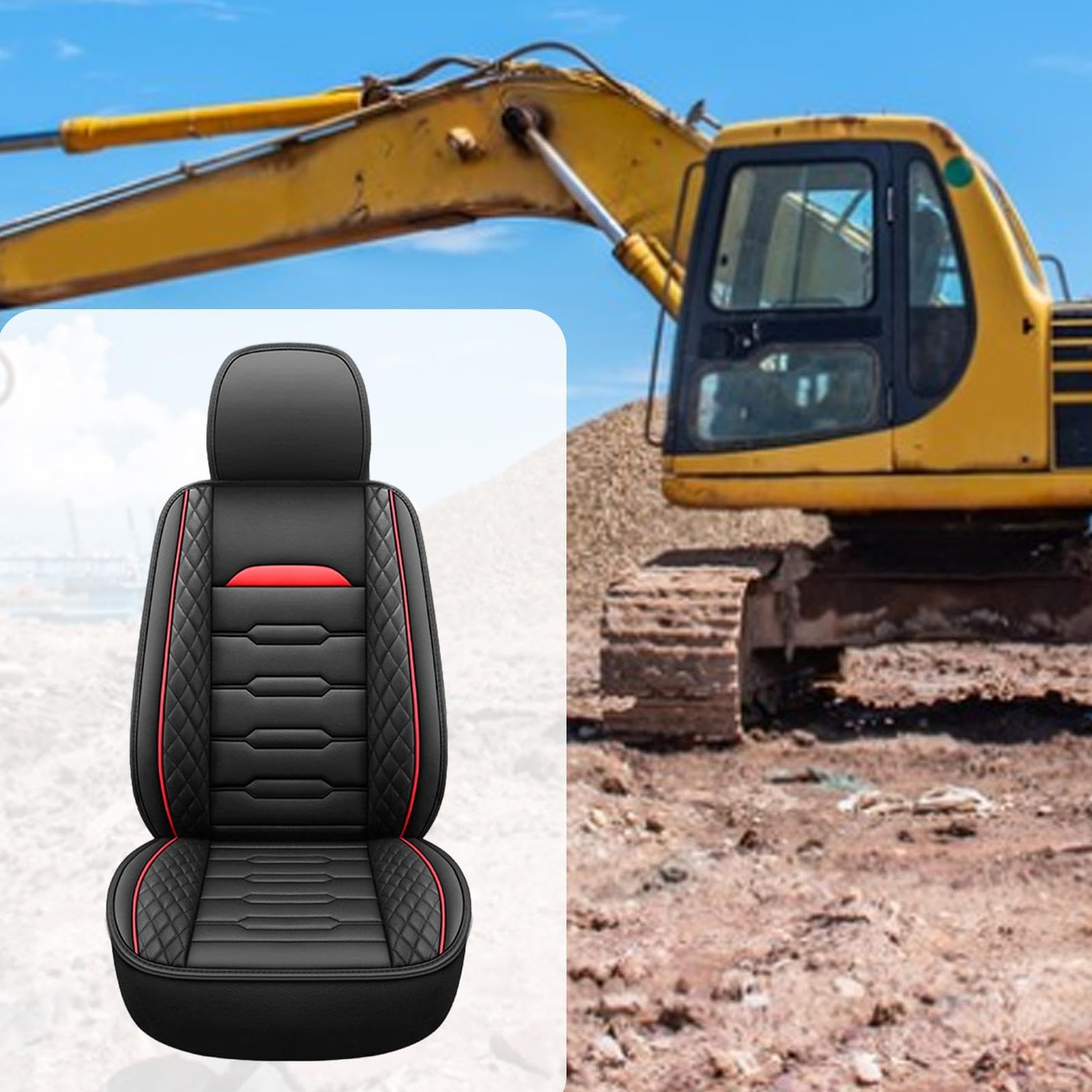 Funda para asiento de excavadora, cuero sintético, repuesto, fácil instalación, fijación resistente, Rojo