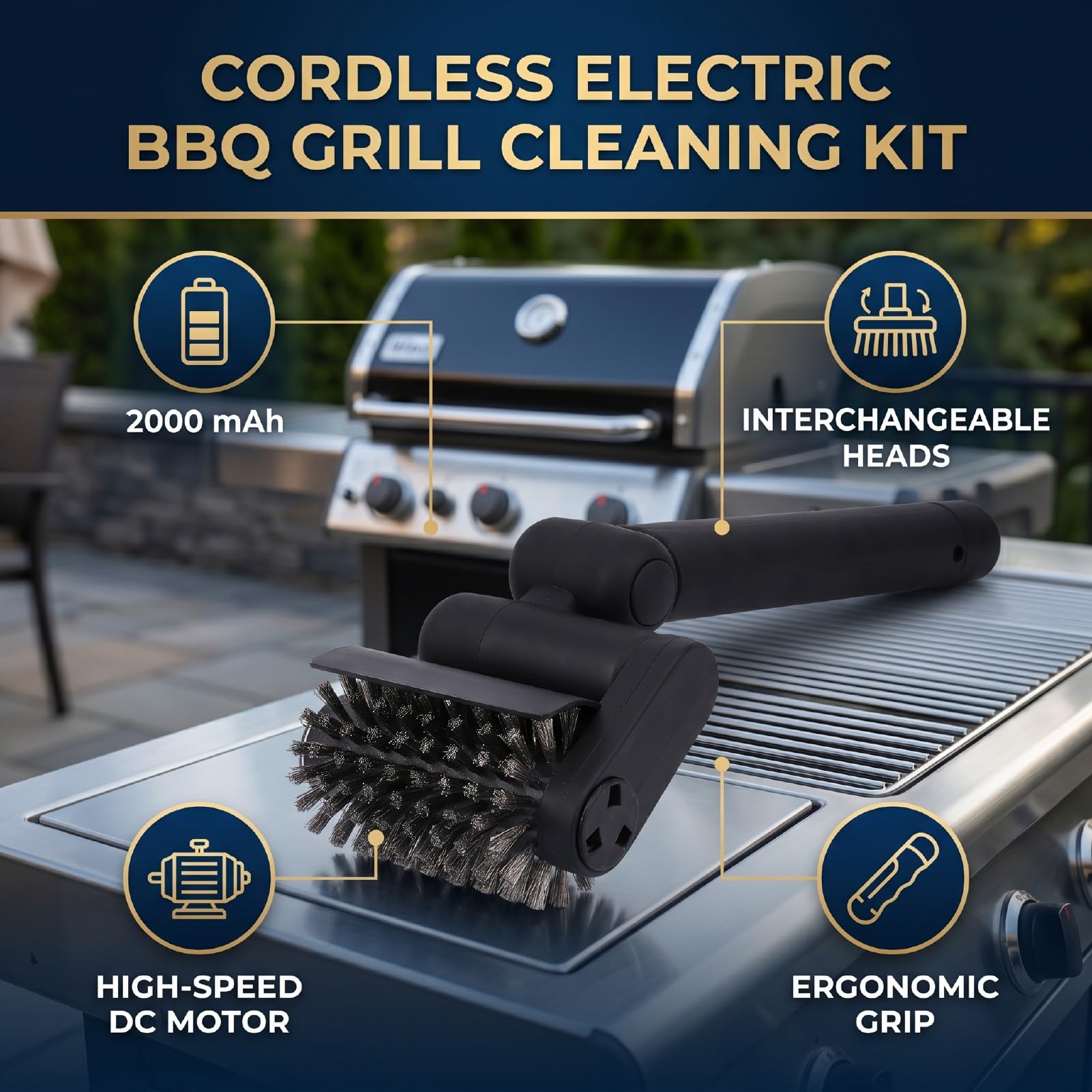Luocute Cepillo Eléctrico para Parrilla, Limpiador Inalámbrico Recargable para Parrilla de Barbacoa
