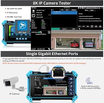 Rsrteng 8K 32MP 4K 12MP IP Camera Tester, IPC-5100 Plus 8MP AHD CVI TVI CVBS 4K HD Display Video Monitor 5.4 inch IPS Touch Screen IPC Tester Support POE PTZ W-i-F-i RS485 HD & VGA Input DC12V Output