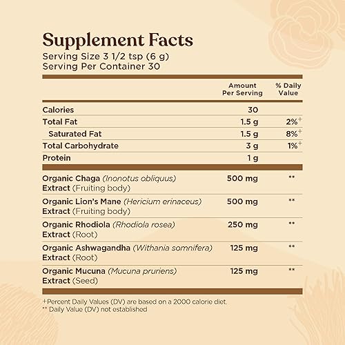 Miniatura 2 de Focus Organic Mushroom Coffee Latte de Four Sigmatic  1500 mg de adaptógenos por porción  Melena de león, Chaga, Rhodiola, Ashwagandha y muuna para