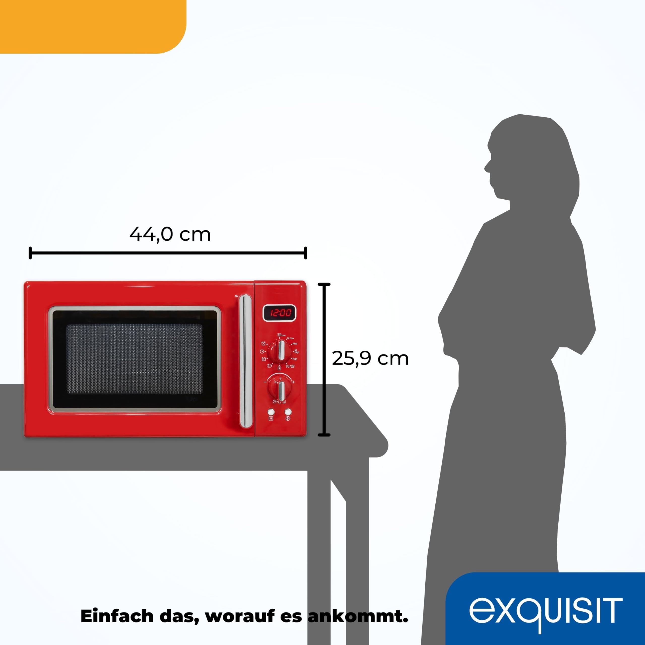 Exquisit Retro-Mikrowelle rot mit Grill, 20 L, 700 W, 5 Leistungsstufen | 25,5 cm Drehteller, 1000 W Grill, Timer bis 90 Min, Kindersicherung, Digitaldisplay – entwickelt nach deutschen Richtlinien