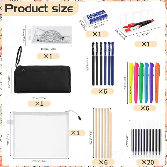 46 Pcs Stationery Set, Maths Sets for Secondary School Black Pencil Case
