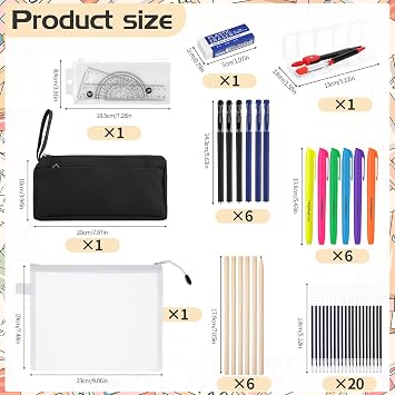 46 Pcs Stationery Set, Maths Sets for Secondary School Black Pencil Case