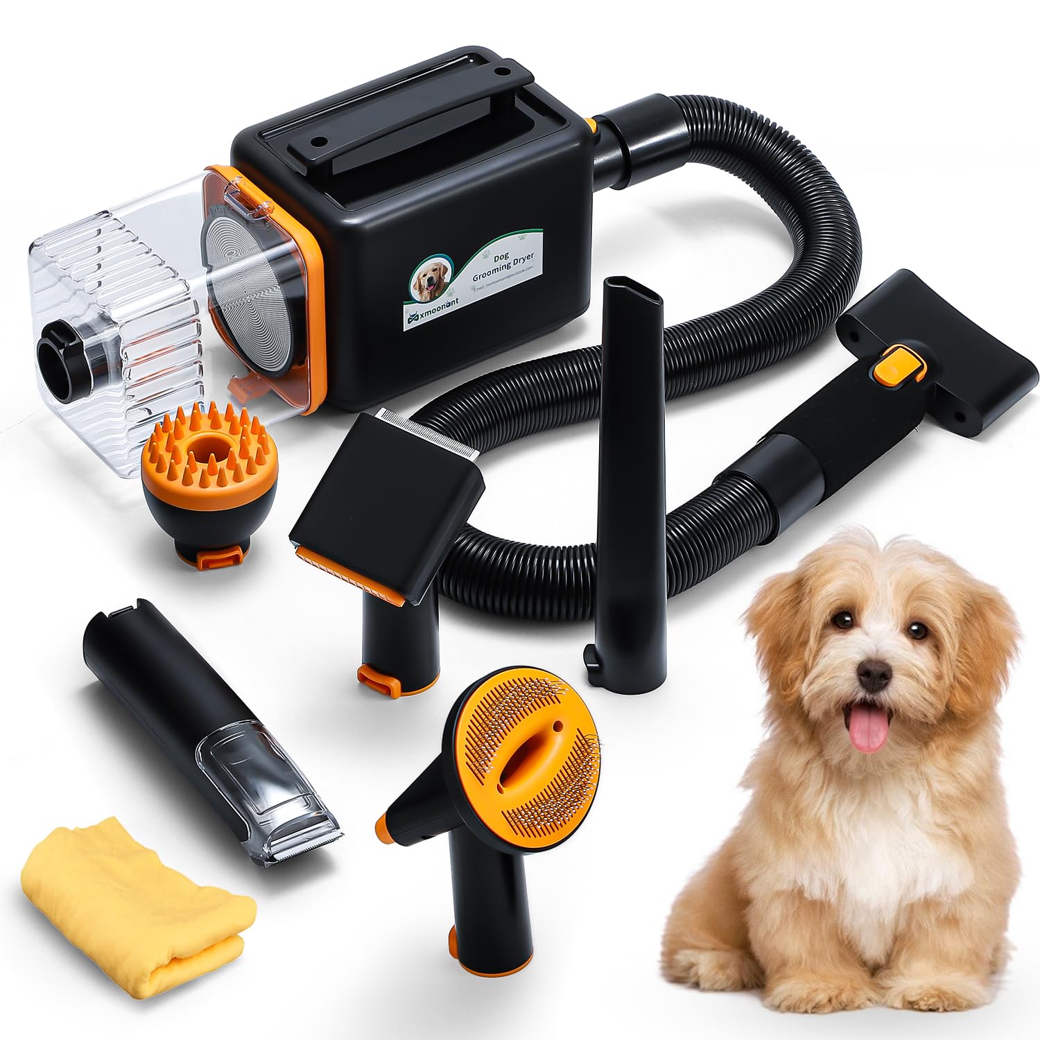 Mxmoonant Kit per la Toelettatura del Cane, Aspirapolvere, Soffiatore per Cani e Tagliacapelli Tutto in Uno, Velocità Continua, Caldo e Freddo Regolabili, con Asciugamano per Cani