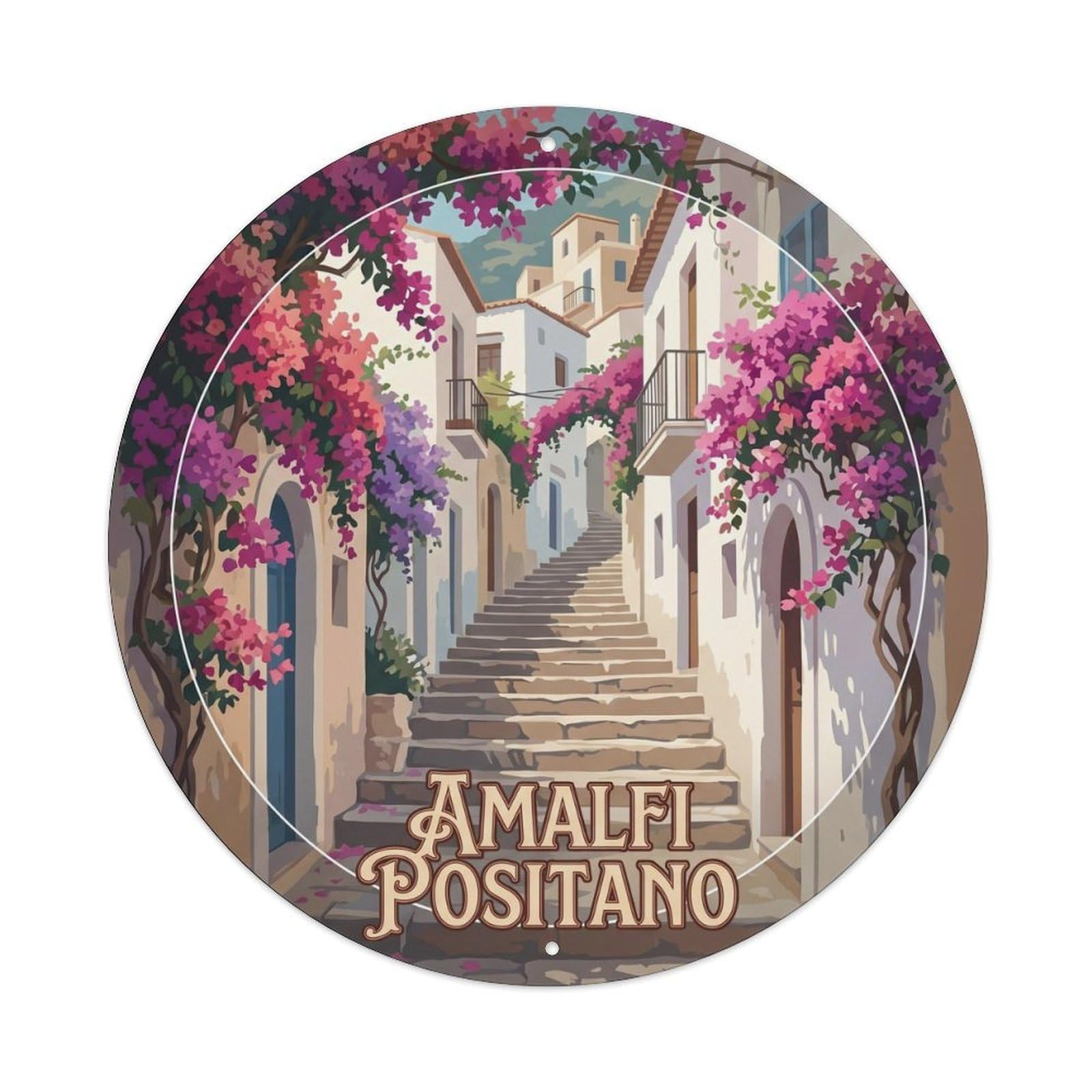 Retro Amalfi Italy Positano Stairs Landmark Travel Metal Tin Sign