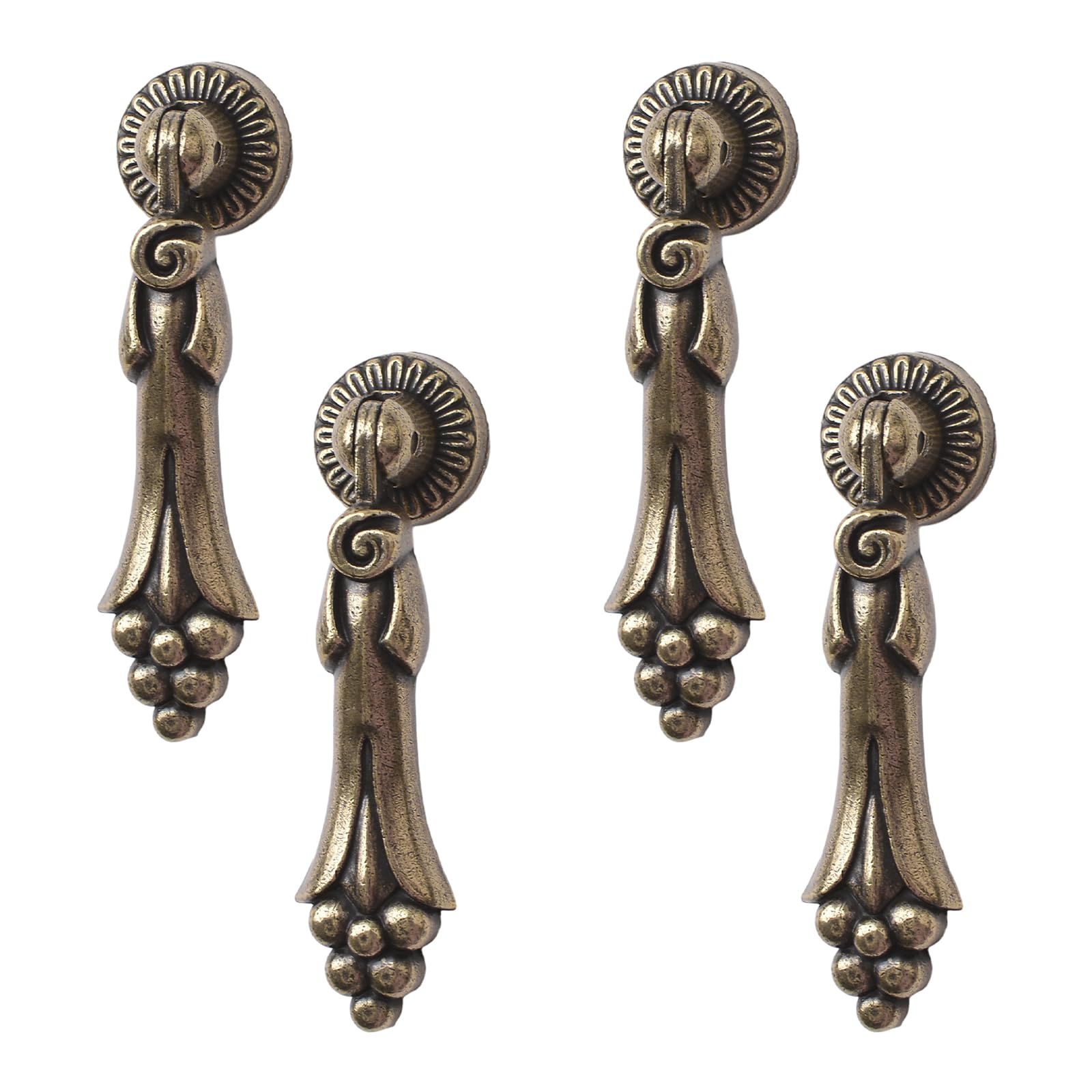 Morobor Bronze Antique Pendant Pulls, 4Pcs Vintage Carved Zinc Alloy Knobs Single Hole Handle With Mounting Screws For Cabinets Wardrobe Cupboard Closets Drawer Furniture Decorative