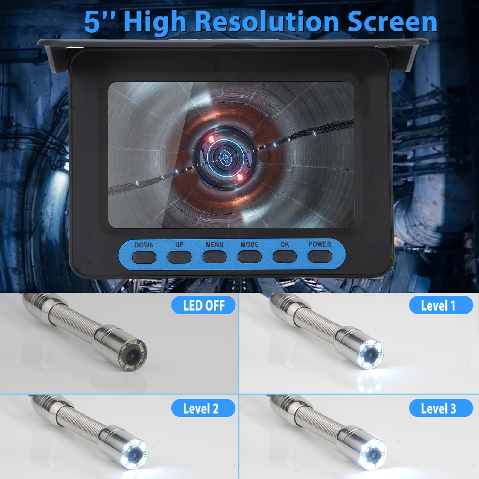 Jectse Kamera Inspekcyjna do Rur Kamera Inspekcyjna 18mm 1080P HD z 5-calowym Kolorowym Wyświetlaczem DVR i kartą Pamięci 32GB, 6 Lampkami LED, wodoszczelność IP68 do