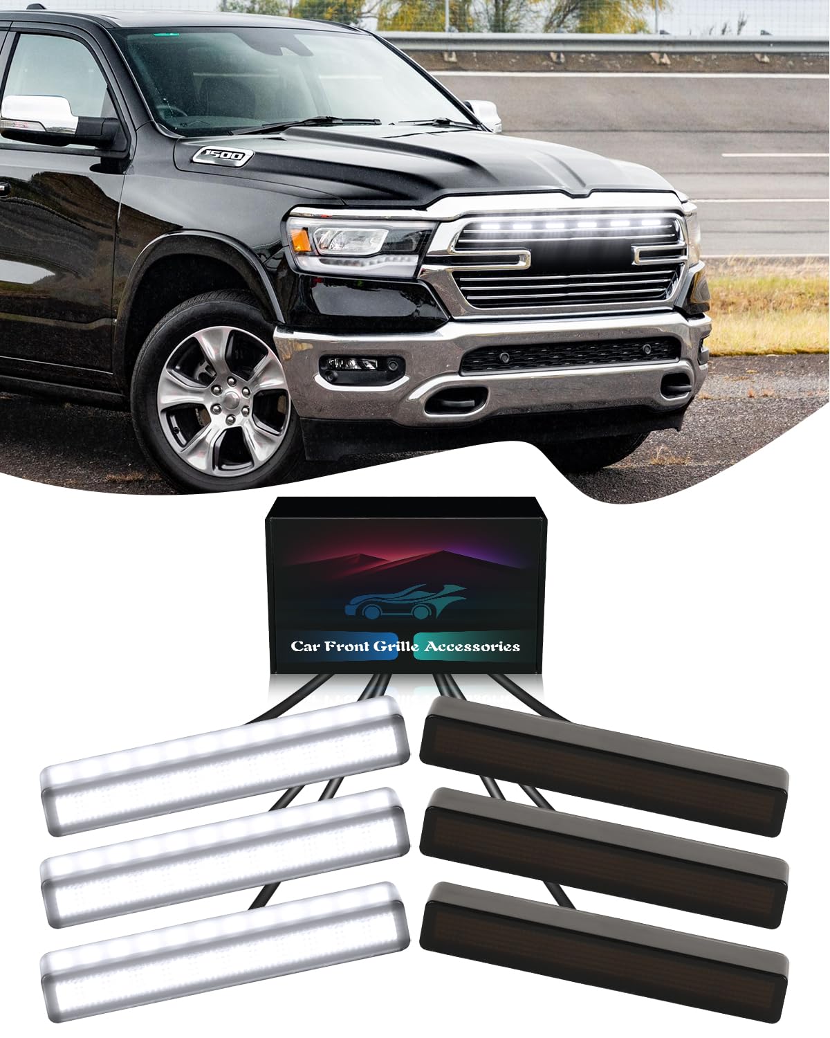 TBHOO 6Pcs LED Grill Light for 2023 2024 2025 Dodge Ram 1500 2500 3500 Raptor Grille Lights Front Bumper Ram Accessories 2019-2022 (White)