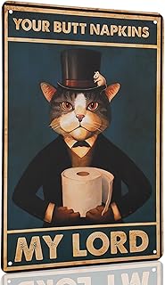 Vintage Cat Bathroom Decor, Metal Bathroom Wall Art, Funny Toilet Wall Decor, Restroom Tin Sign, Black Cat Themed Decor Ca...