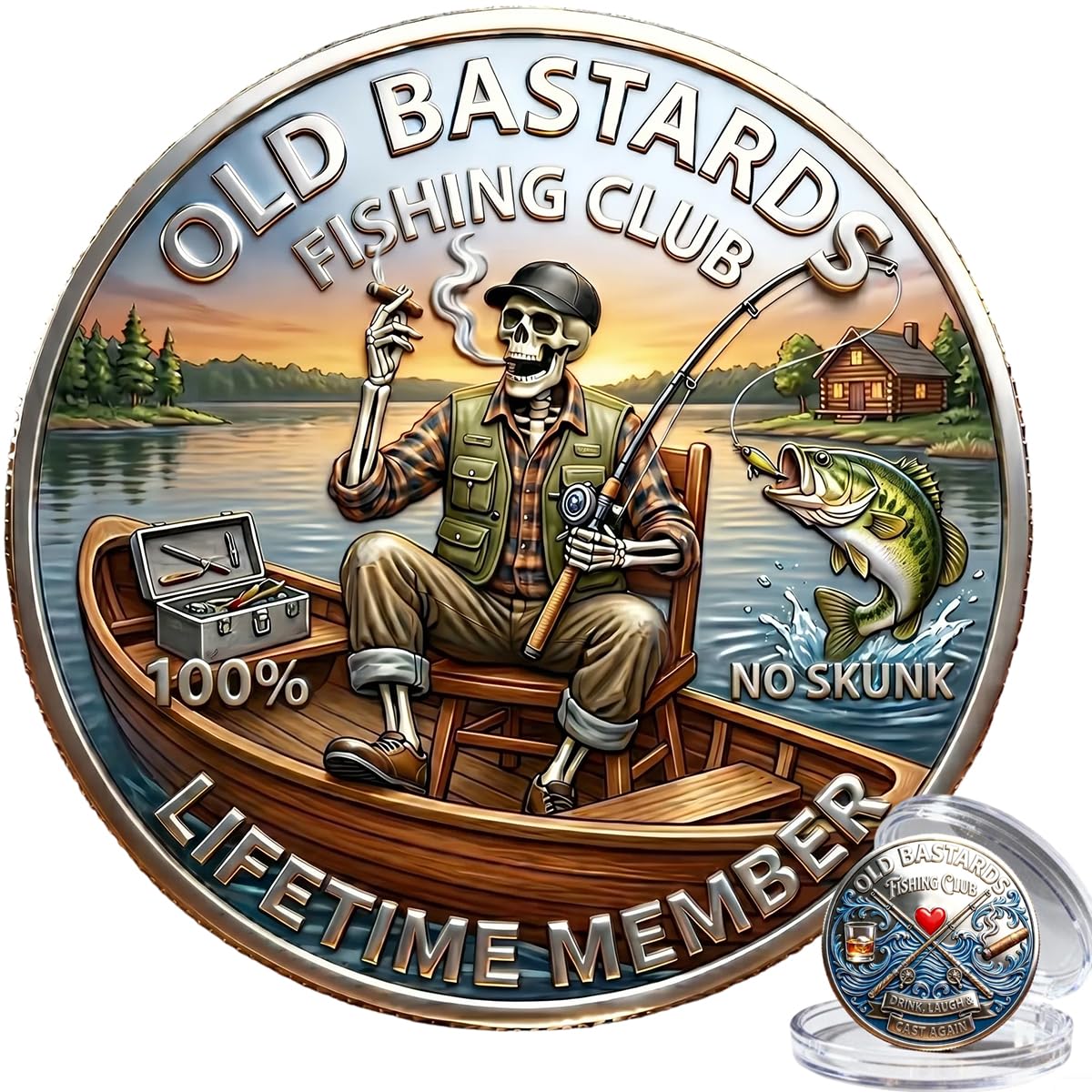 The Eternal Fisherman’s Challenge Coin, Old Bastards Fishing Club No Skunk Challenge Coin, Funny Whiskey Cigar Fishing Commemorative Coin, Fishing Humor Gift for Fishermen Men Friends (1PC)