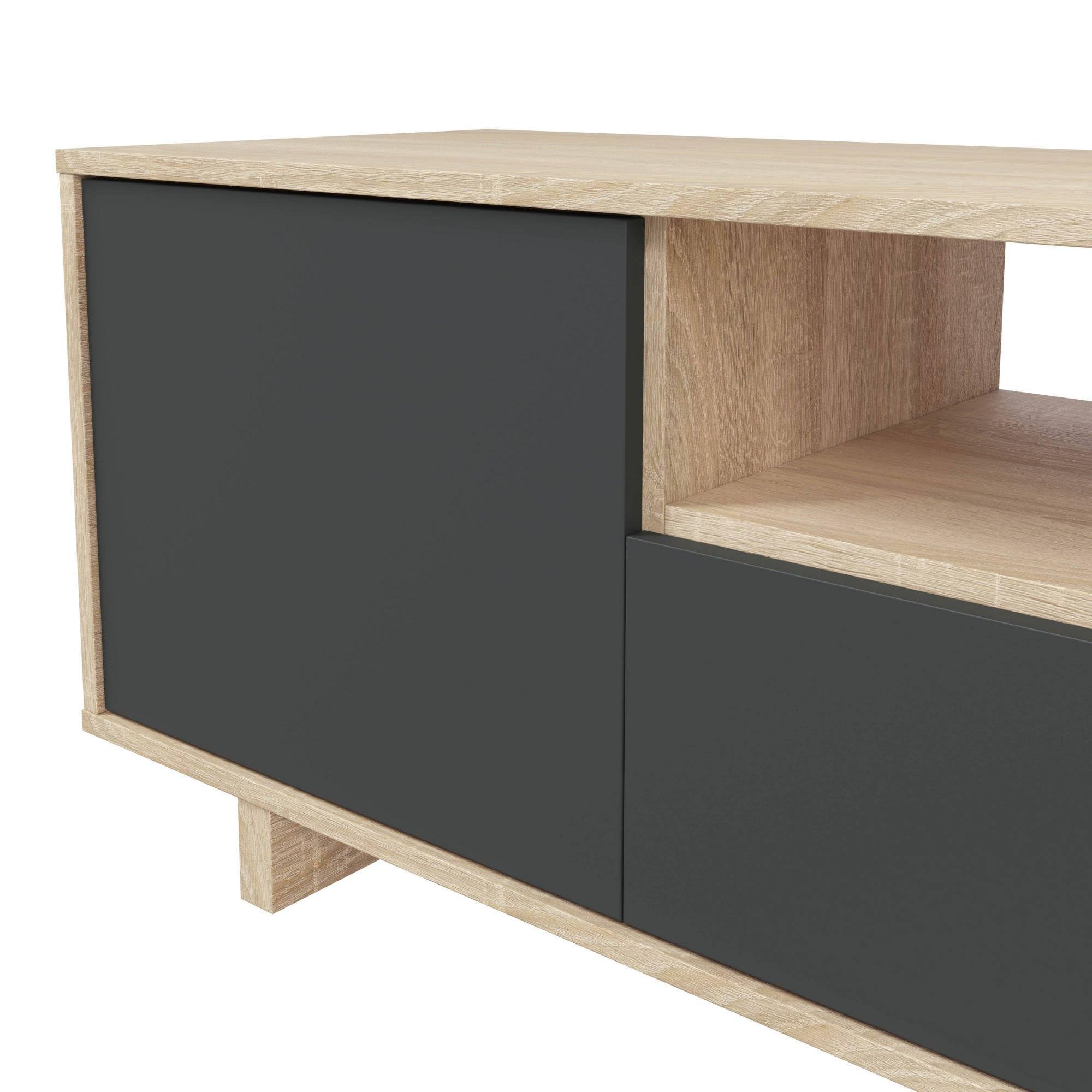 Dmora - Mobile porta TV Visalia, Credenza per televisione da soggiorno, Supporto TV a 3 ante, Credenza bassa, 150x41h46 cm, Rovere
