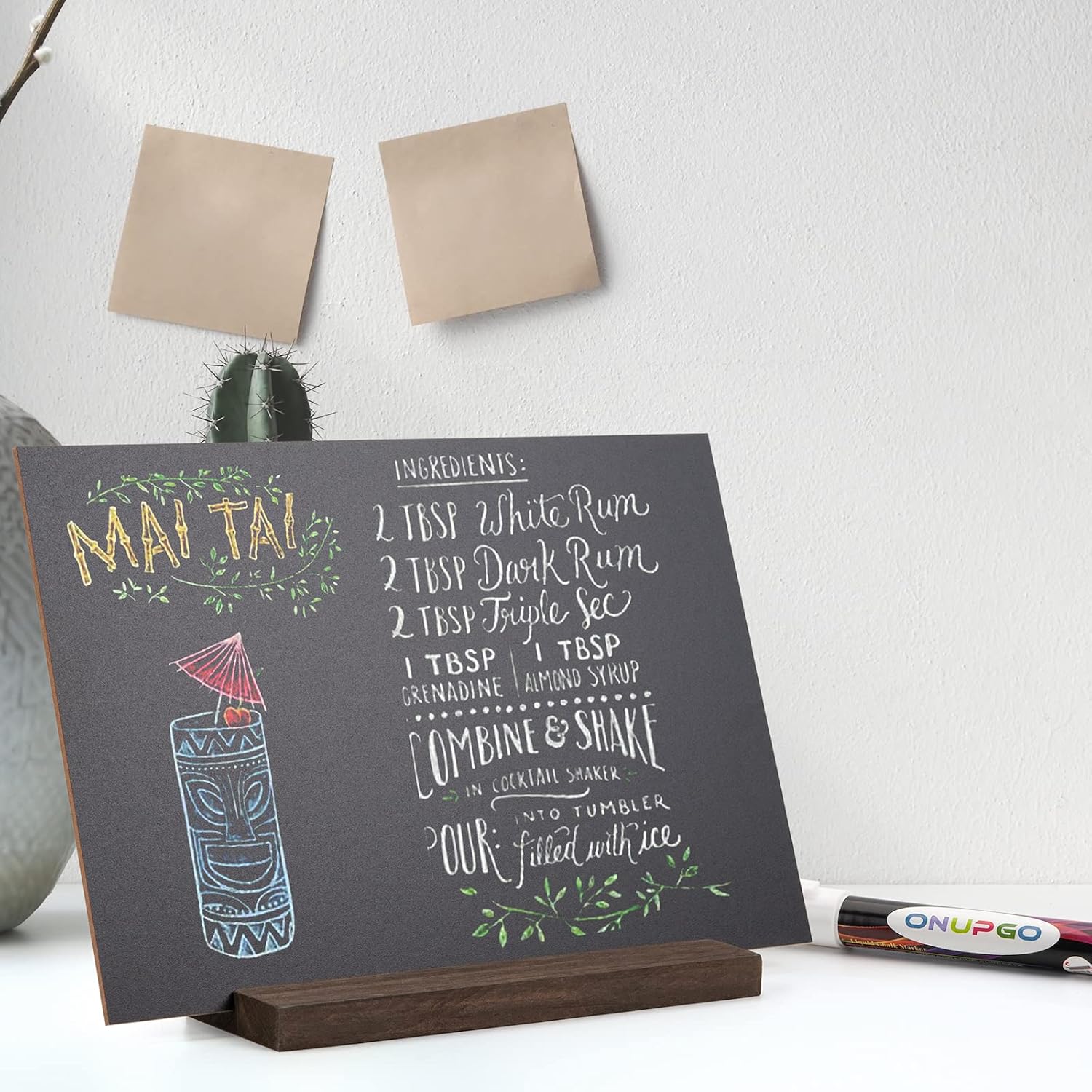 ONUPGO Chalkboard Signs with Wood Base Stands Vintage Wooden Tabletop Decorative Mini Chalkboard Sign, Message Chalkboard Sign for Party, Restaurant, Wedding, Set of 6 : Everything Else