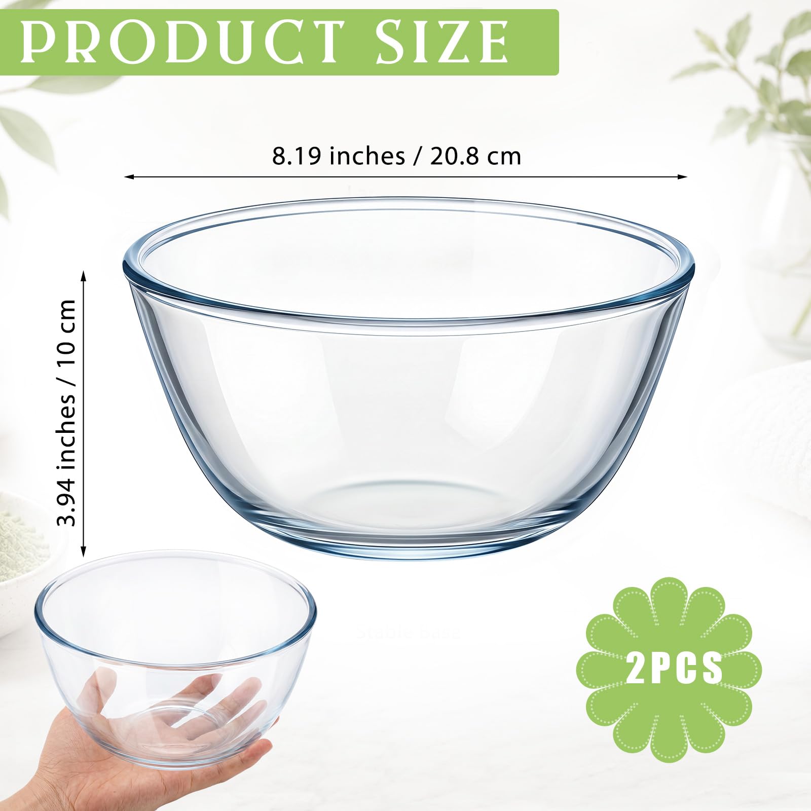 Teenyyou Lot de 2 grands bols esthéticiens en verre transparent de 20,3 cm pour le visage, masque de mélange pour femme, spa, maison, esthéticienne