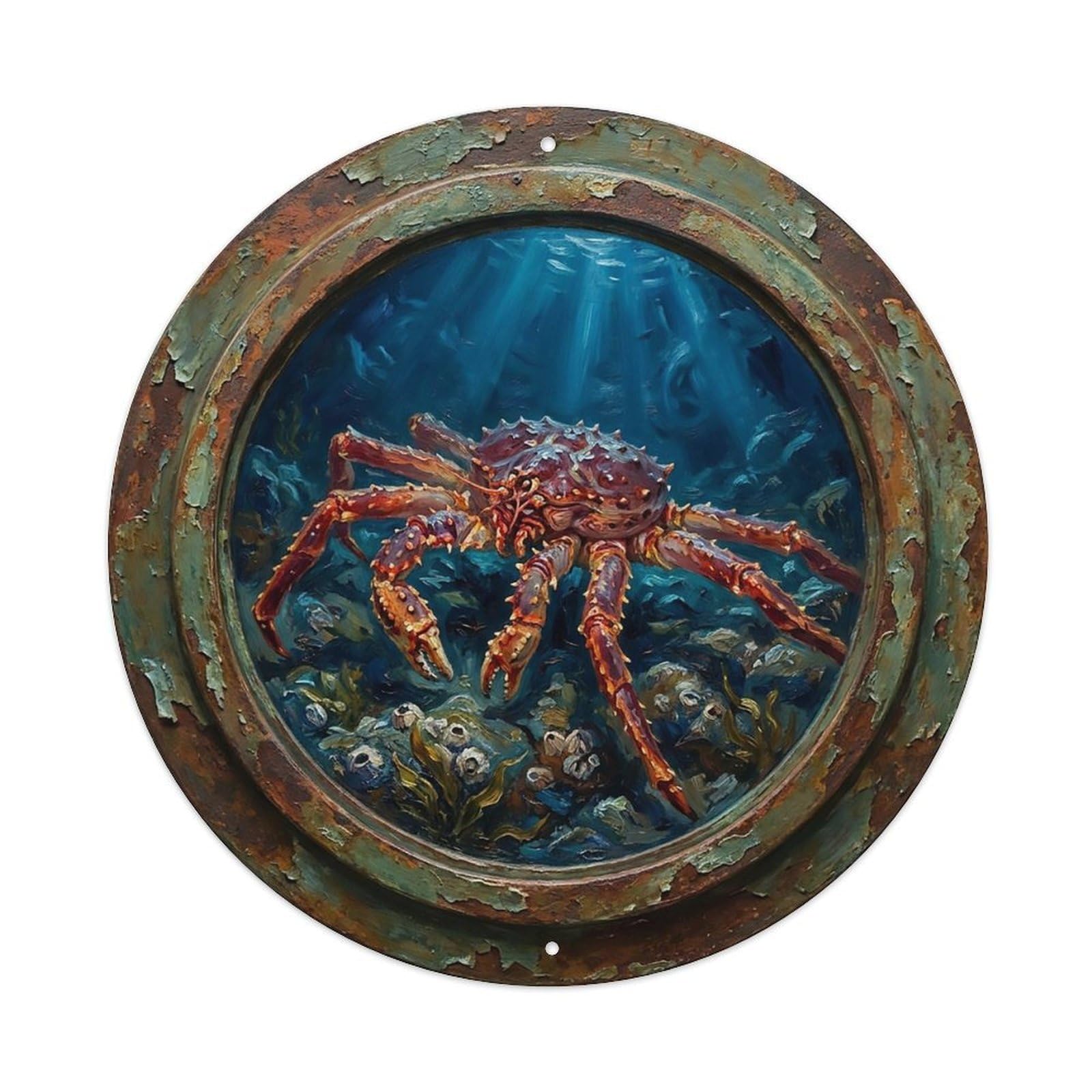 Vintage Porthole King Crab Ship Window Undersea Deep Sea Metal Tin Sign