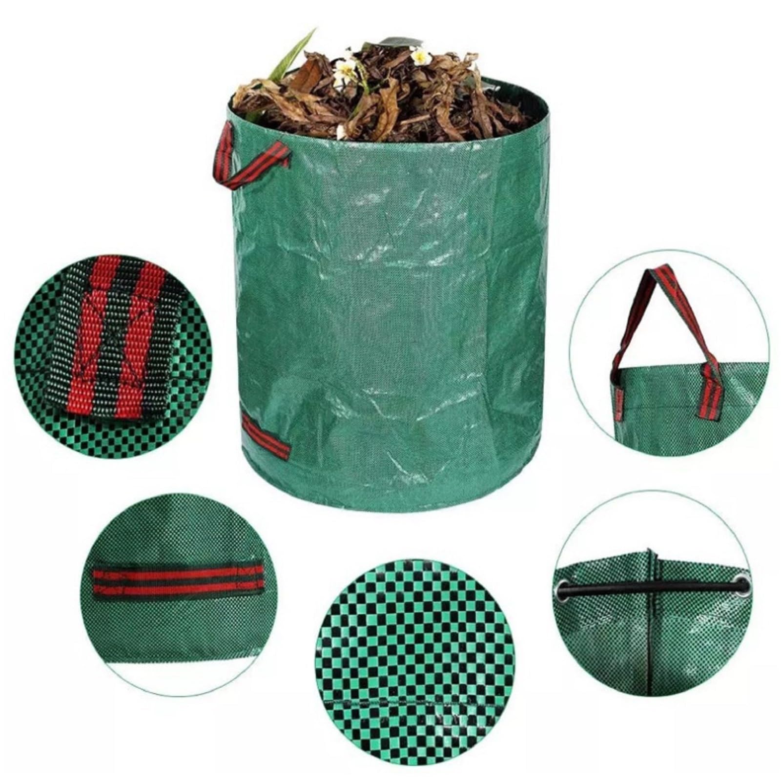 Worek ogrodowy na liście, 60 l, stabilny worek na odpady ogrodowe, worki ogrodowe na odpady ogrodowe, do cięcia trawnika, składane, worki na odpady ogrodowe z uchwytami, wielokrotnego użytku, na