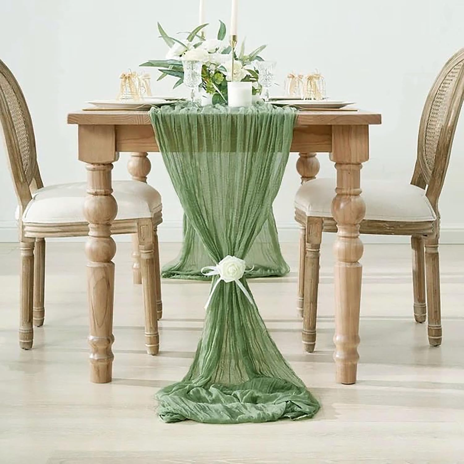10Pack Sage Green Cheesecloth Table Runner Sheer Gauze Cheese Cloth Table Runners, Sage Green Table Runner for Wedding Party Baby Shower Home Decor