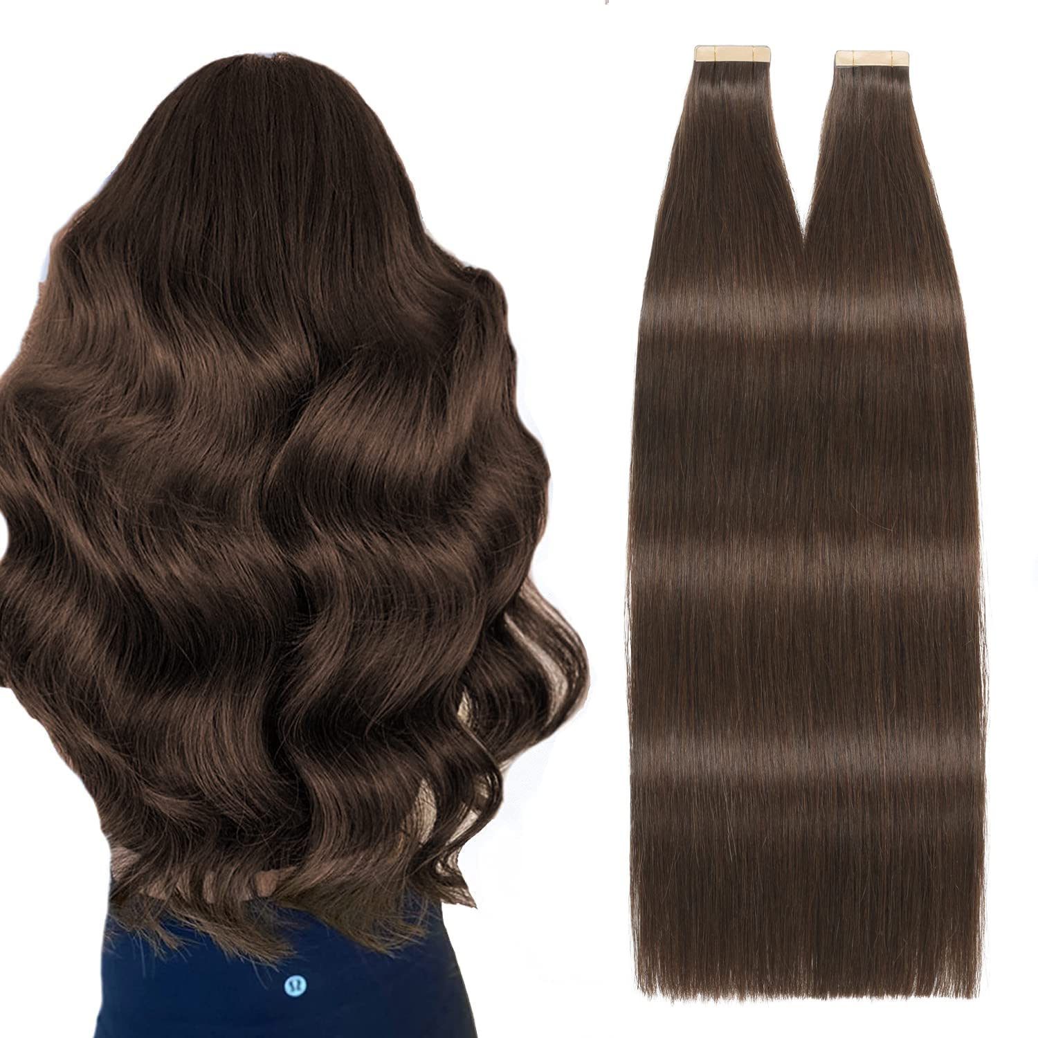 Hotlulana Extension Capelli Veri Biadesivo Marrone Scuro(#2) Extension Capelli Veri 22Pollici 40pcs 55cm 100g Extension Biadesive Capelli Veri Invisible Skin Weft Tape in Hair Extensions Human Hair