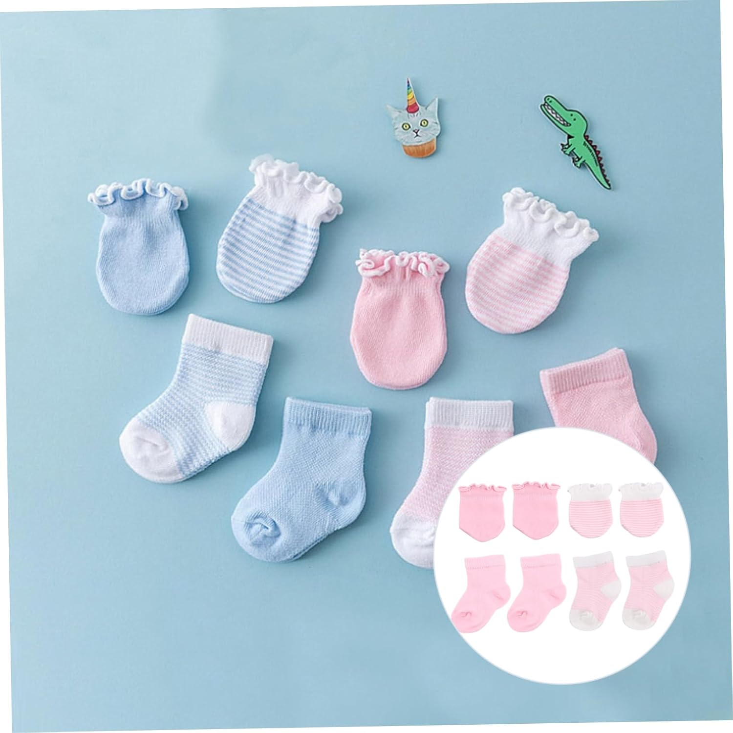 Totority 4 Pairs Socks and Mittens Soft Cotton Breathable Gloves and Ankle Socks for and Stylish Outfit Matching