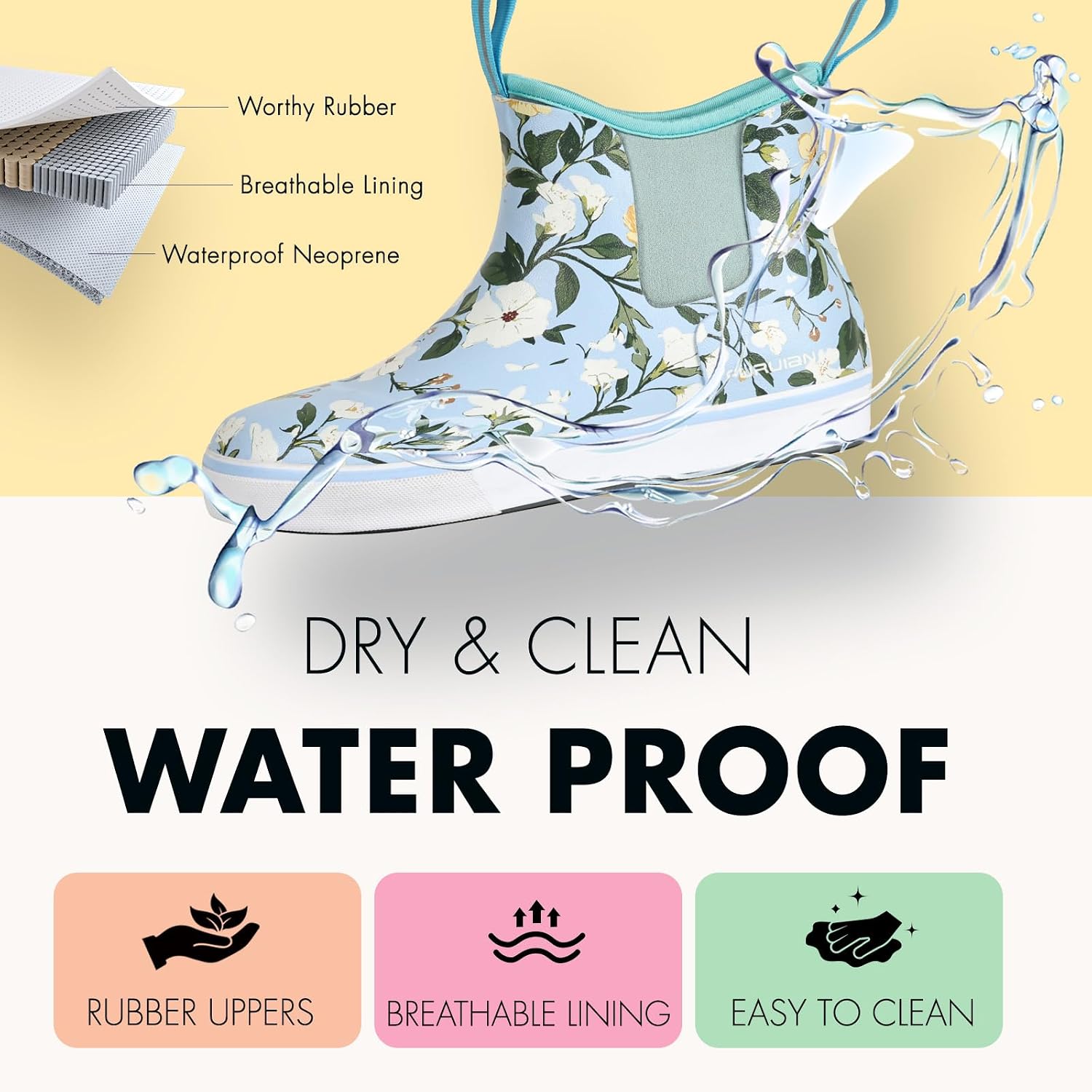 Furuian Women's Deck Boots Ankle Rain Boots Fishing Boots Rubber Waterproof Slip-Resistant Outdoor Work Shoes