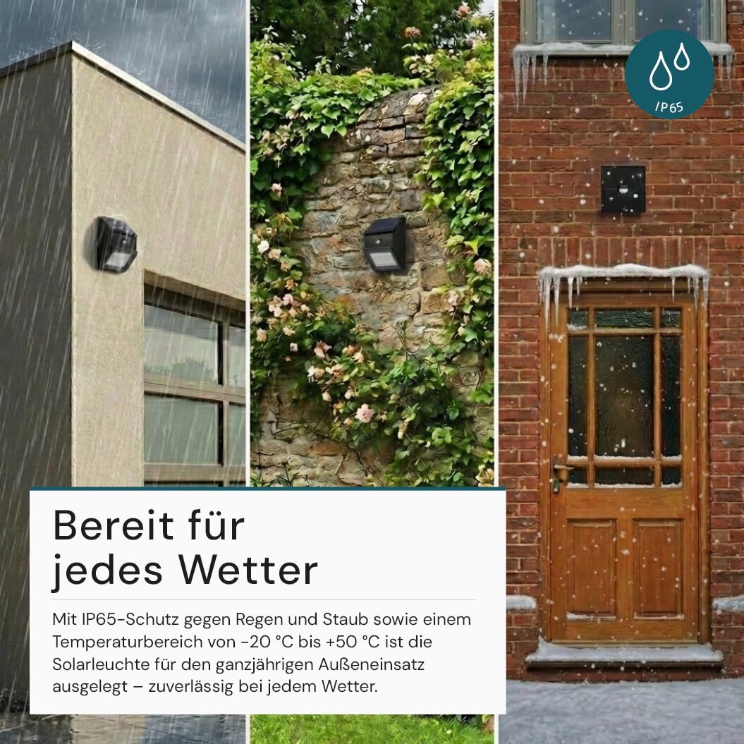 LUXULA LED Solar Wandleuchte außen mit Bewegungsmelder Schwarz 6 Stück - Solar Strahler für außen IP65 wetterfest, Außenleuchte drehbar, 3 Lichtfarben 3000K 4000K 6000K - Außenbeleuchtung Solar