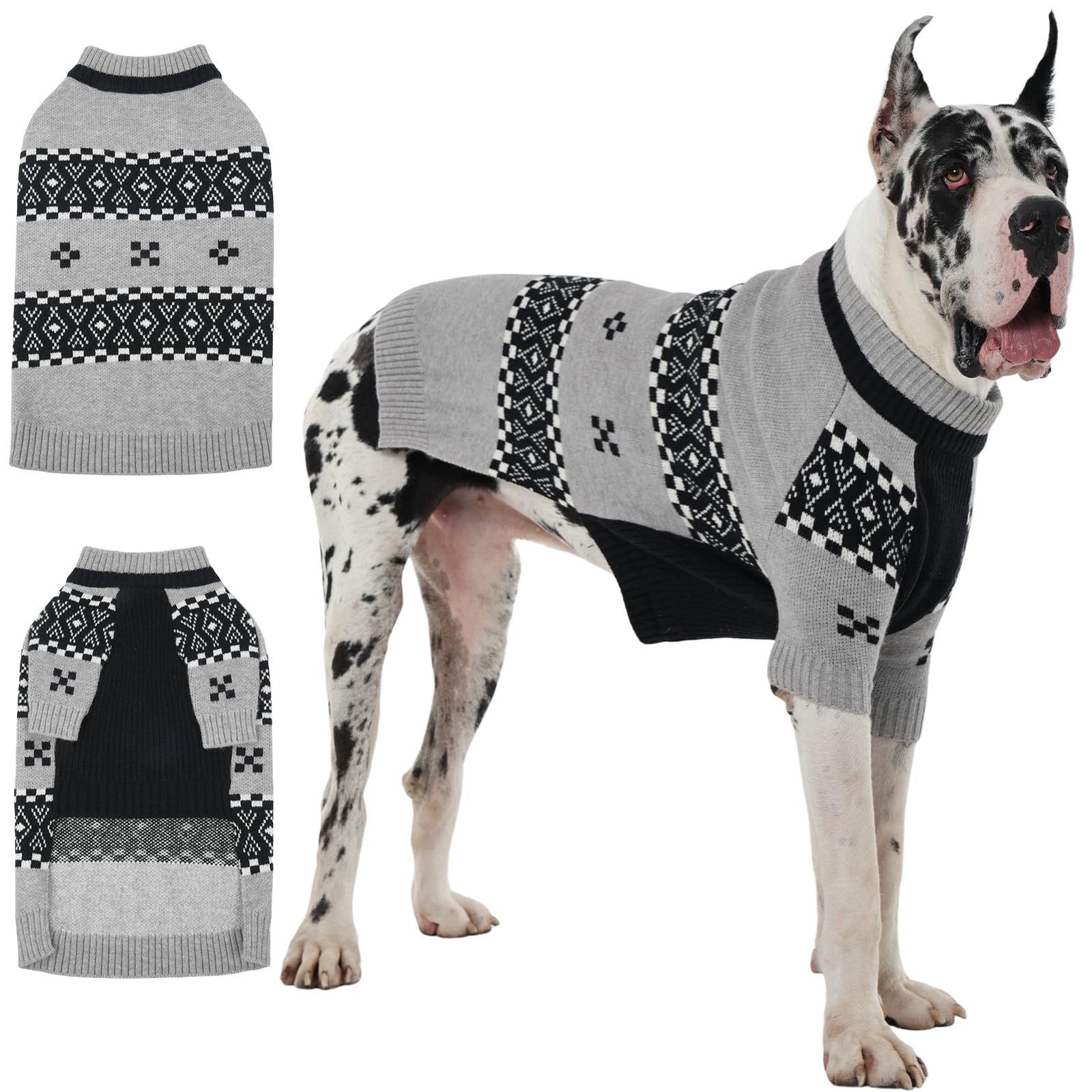 Pull à col mi-haut épais et extensible pour grands chiens taille 4TG gris chaud