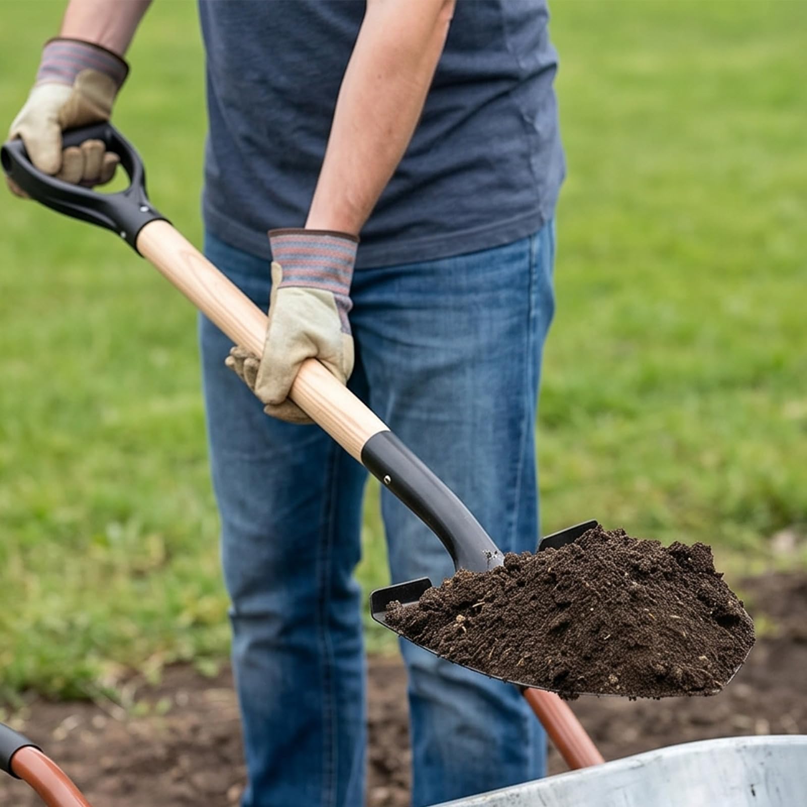 Pala da giardino ergonomica a forma di D con testa rimovibile, B | Adatto per lavori in cortile, paesaggistica, trapianto e avventure all'aperto, con struttura in legno per lungo tempo