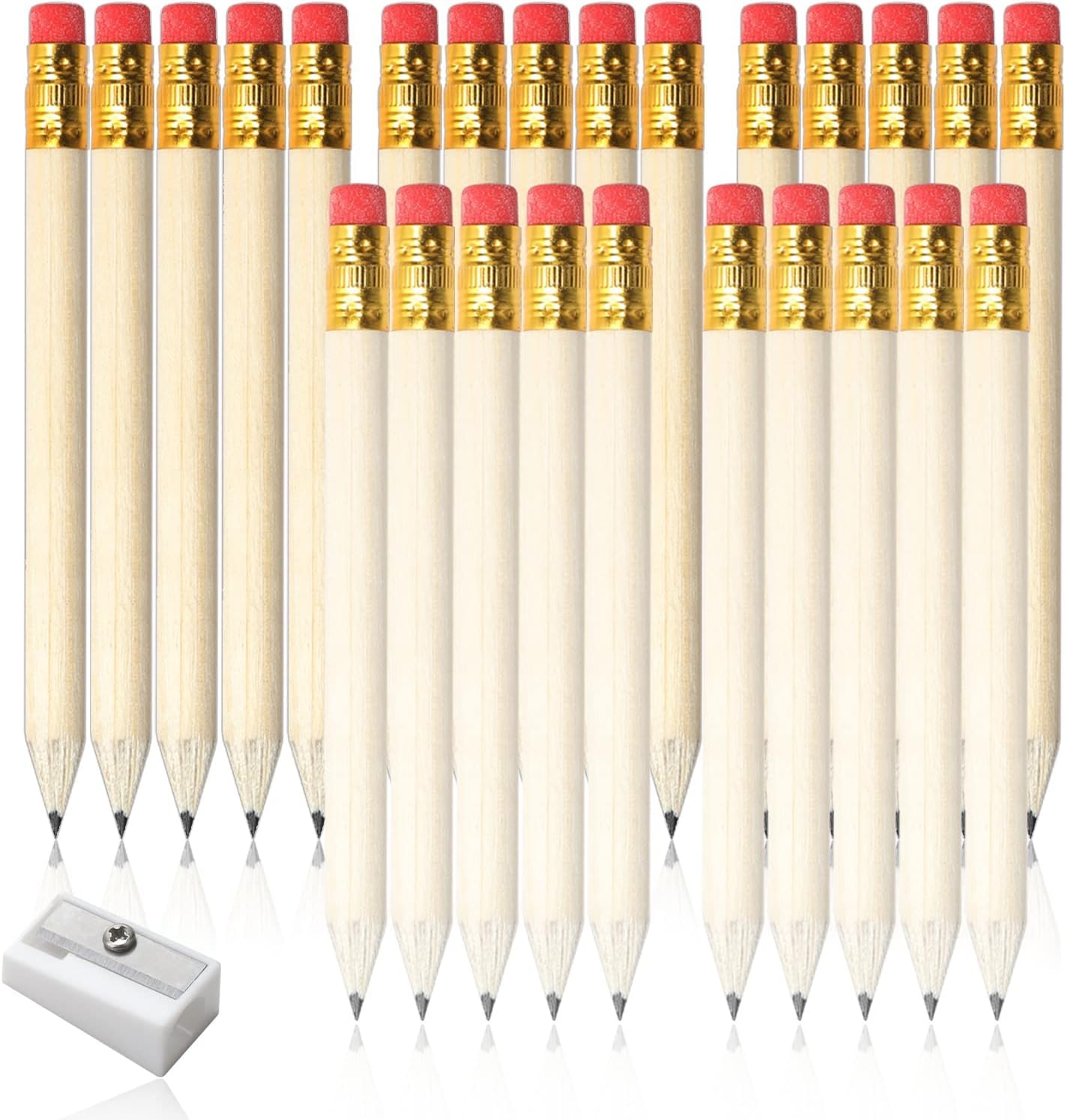 Half Pencils with Rubber 10cm Short Baby Signature Pen 4 Inch Wooden Mini Writing Pen Small Pencils with Eraser for Kids Bridal Wedding School Office Classroom Diary 25pcs with a Pencil Sharpener