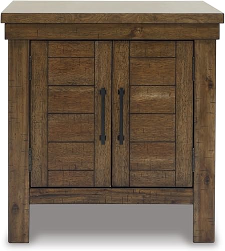 Miniatura 7 de Diseño firmado por Ashley Moriville - Mesa auxiliar rectangular de estilo granja rústica con puertas de gabinete duales, herrajes en tono bronce