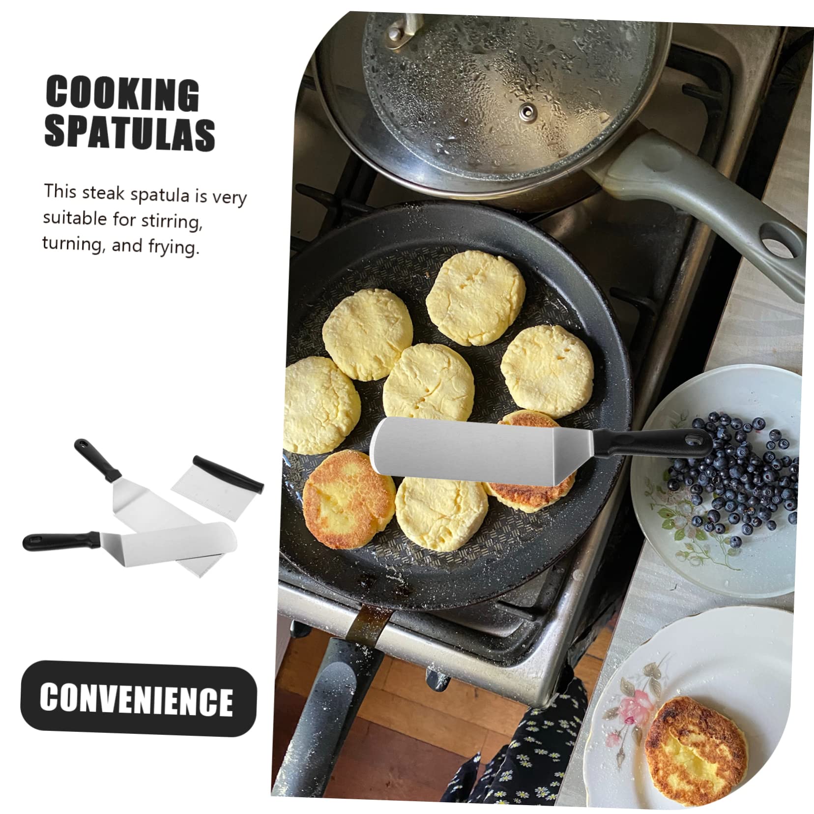 Spatola da Cucina in Acciaio Inox 3 Pezzi Set, Pala per Friggere Alimenti e Spatola per Bistecca, Utensile per Grigliata e Barbecue Professionale Adatto a Casa e Ristorante