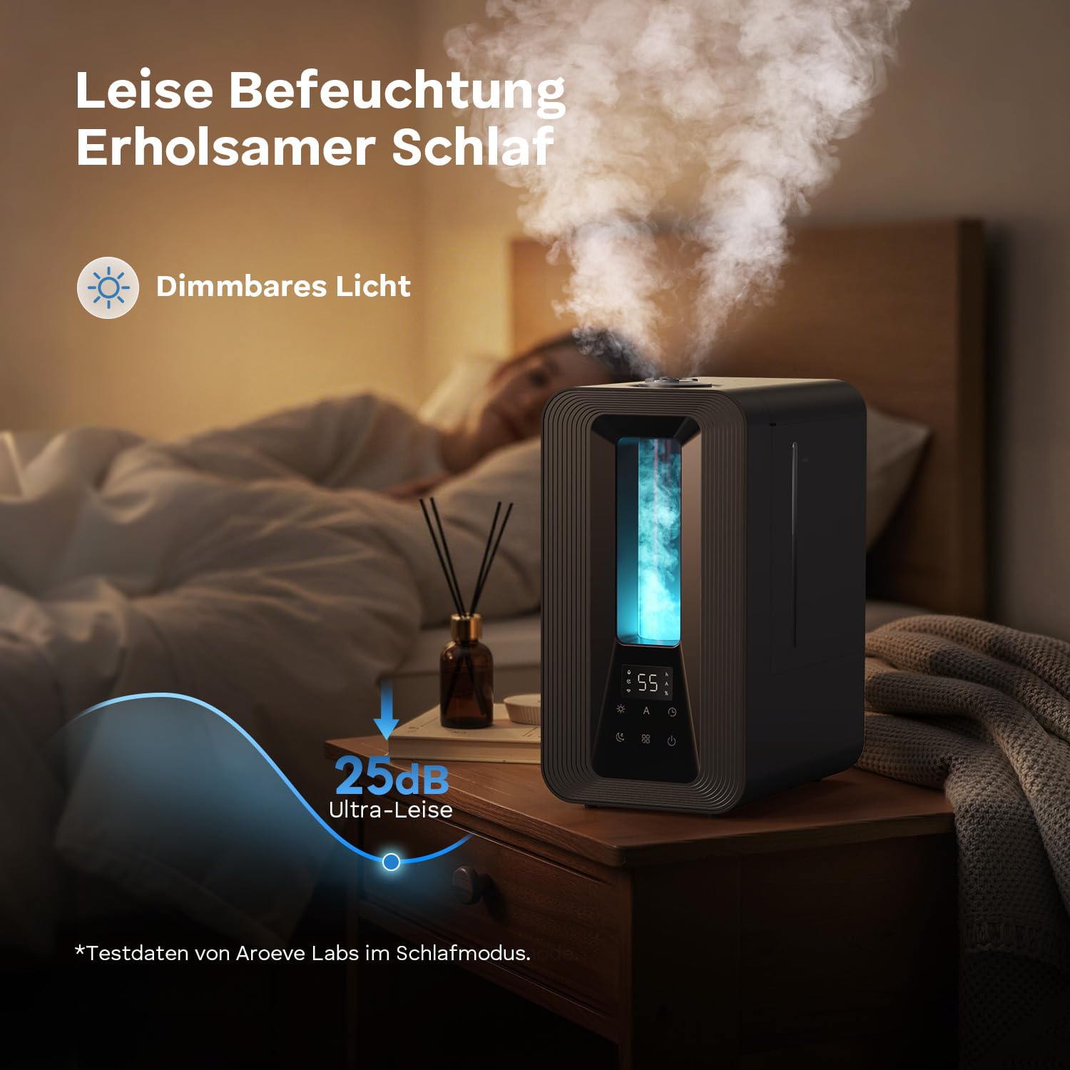 AROEVE 5L Top Fill Luftbefeuchter, Ultraschall Kühle Nebel Humidifier mit Aroma Diffuser, Smart Hygrostat, Nachtlicht, 50H/25dB Leise Raumluftbefeuchter