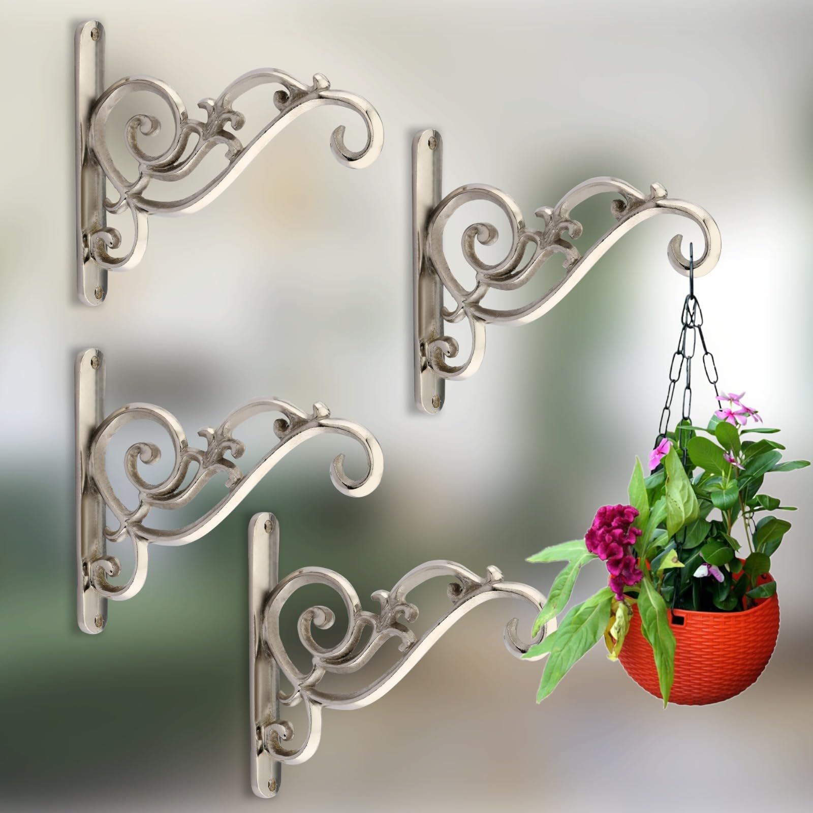 REAL ECO STAR Metal Wall Hook Hanging Plant Bracket | Decorative Straight Plant Hanger for Pots Bird Feeders Planters, Lanterns, Cotton, Wind Chimes Indoor and Outdoor Hanger (Pack of 4, CP 45)-image-21