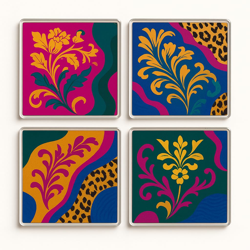 The Plum Penguin Glamour Mosaic Acrylic Coaster Gift Set Of 4 With Design - Bold Eclectic Home Decor For Elegant Dinner Parties