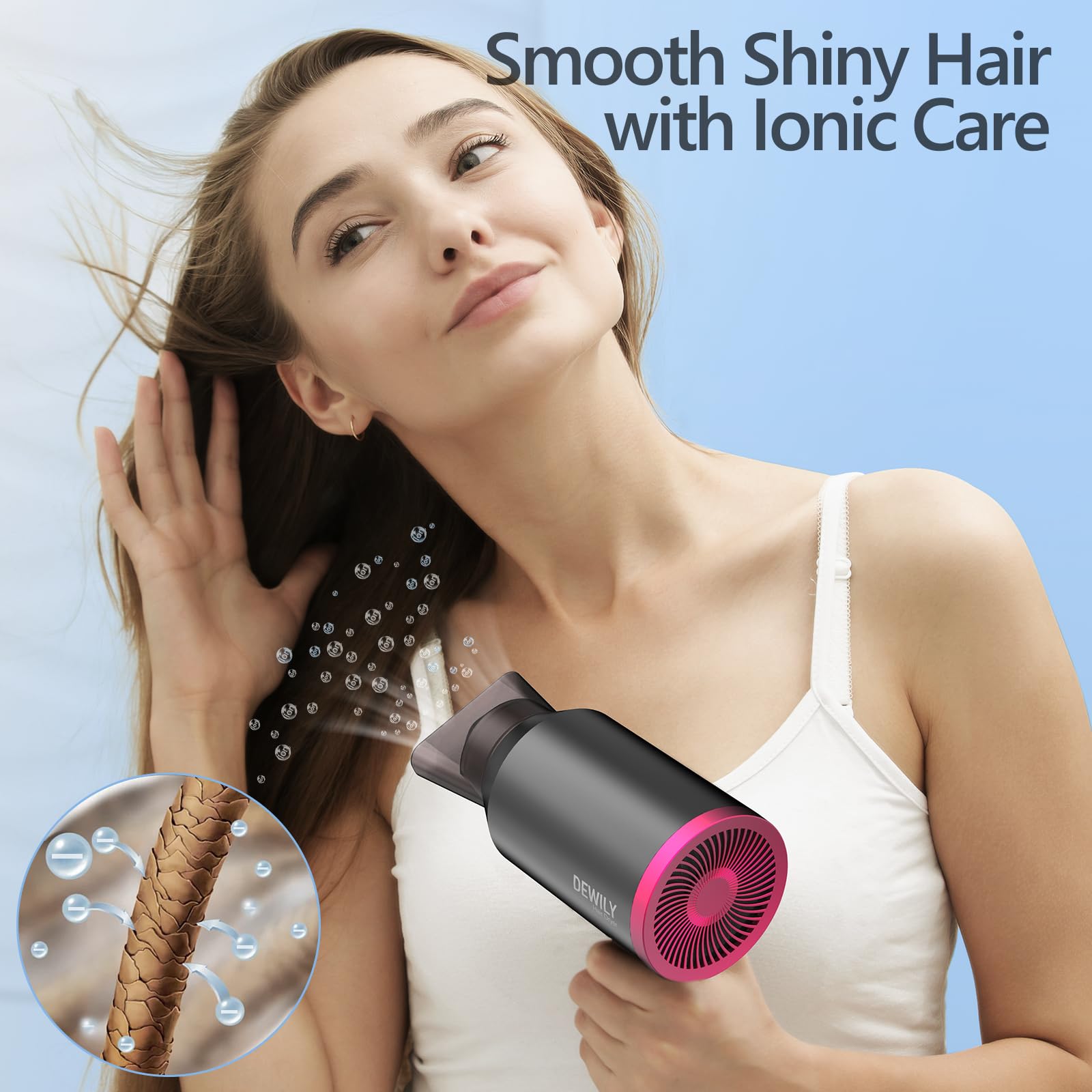 Mini Phon Capelli da Viaggio Potente - asciugacapelli ionico, Maneggevole e Compatto, 1800W, Manico Pieghevole, 3 Temperature, Fono Capelli Ionico portatile