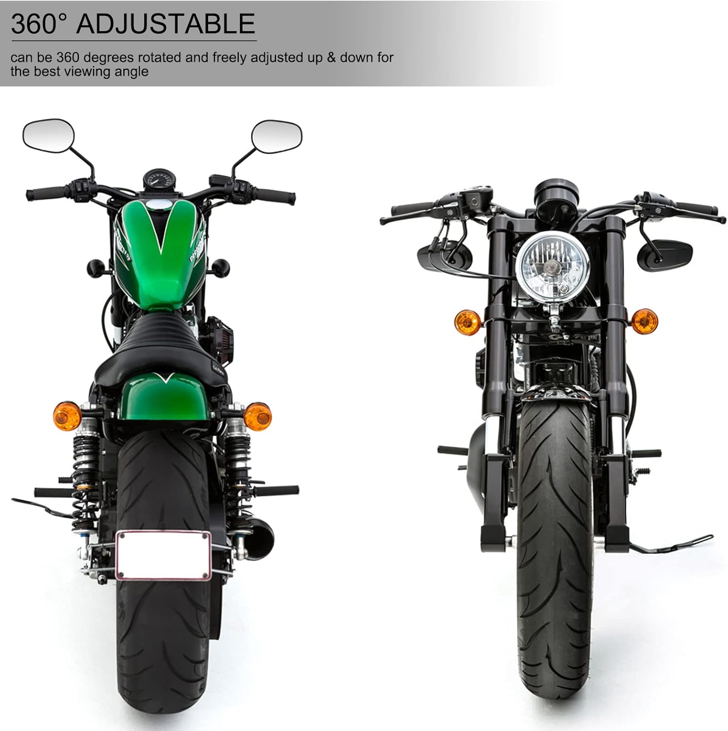 LKV Motorcycle Rear View Mirrors - 360 Degree Adjustment Long Stem Side Mirrors for 1982-2024 Harley Sportster Road King Softail Street Electra Glide Road Dyna