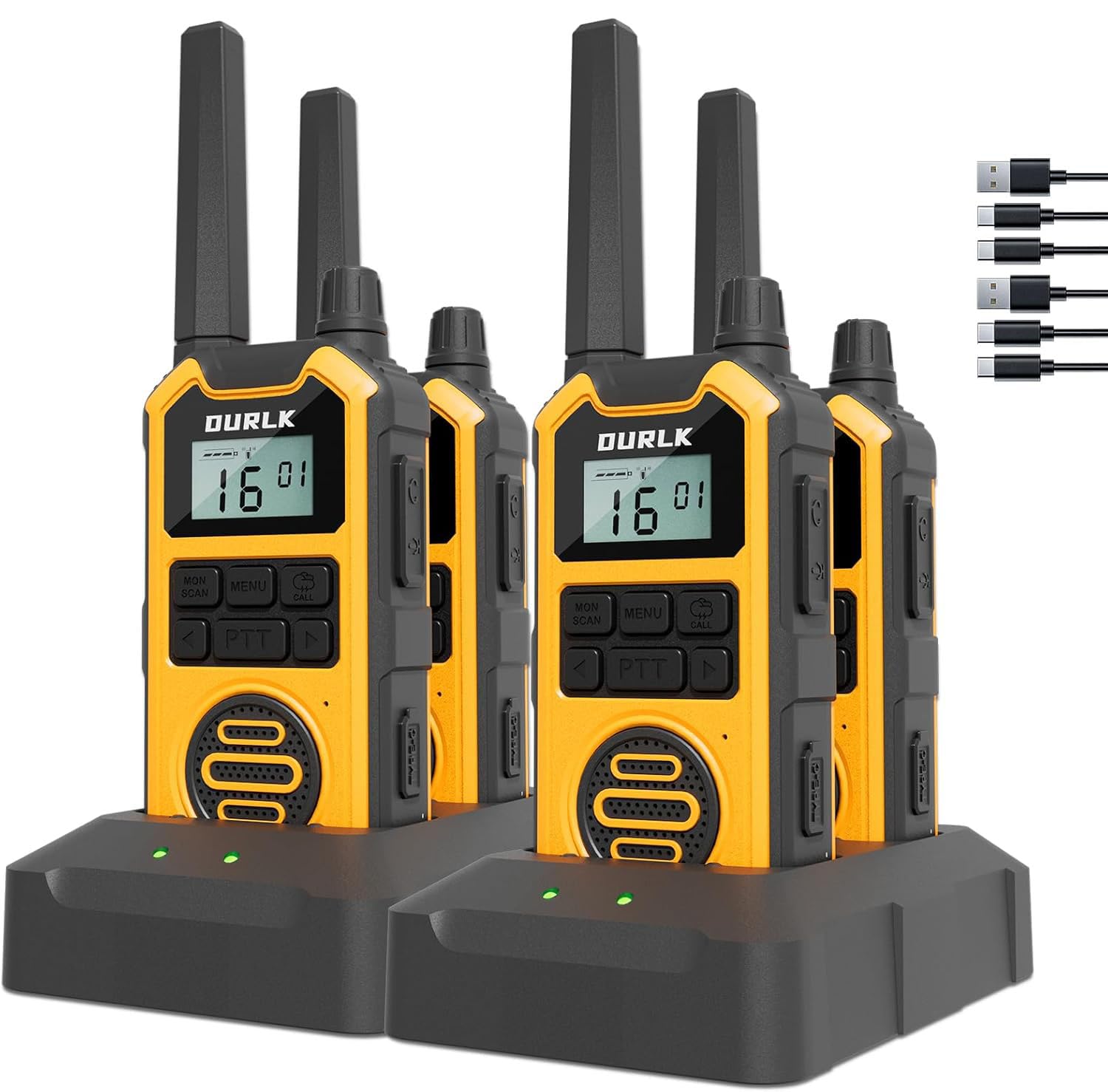 Talkie Walkie Longue Portée pour Adultes,Lot de 4 PMR446 sans Licence,Longue Portée & Robuste,IP67,Batterie 2500 mAh, Double PTT,16 Canaux,VOX,USB-C et Socle de Charge,Chantier et Camping